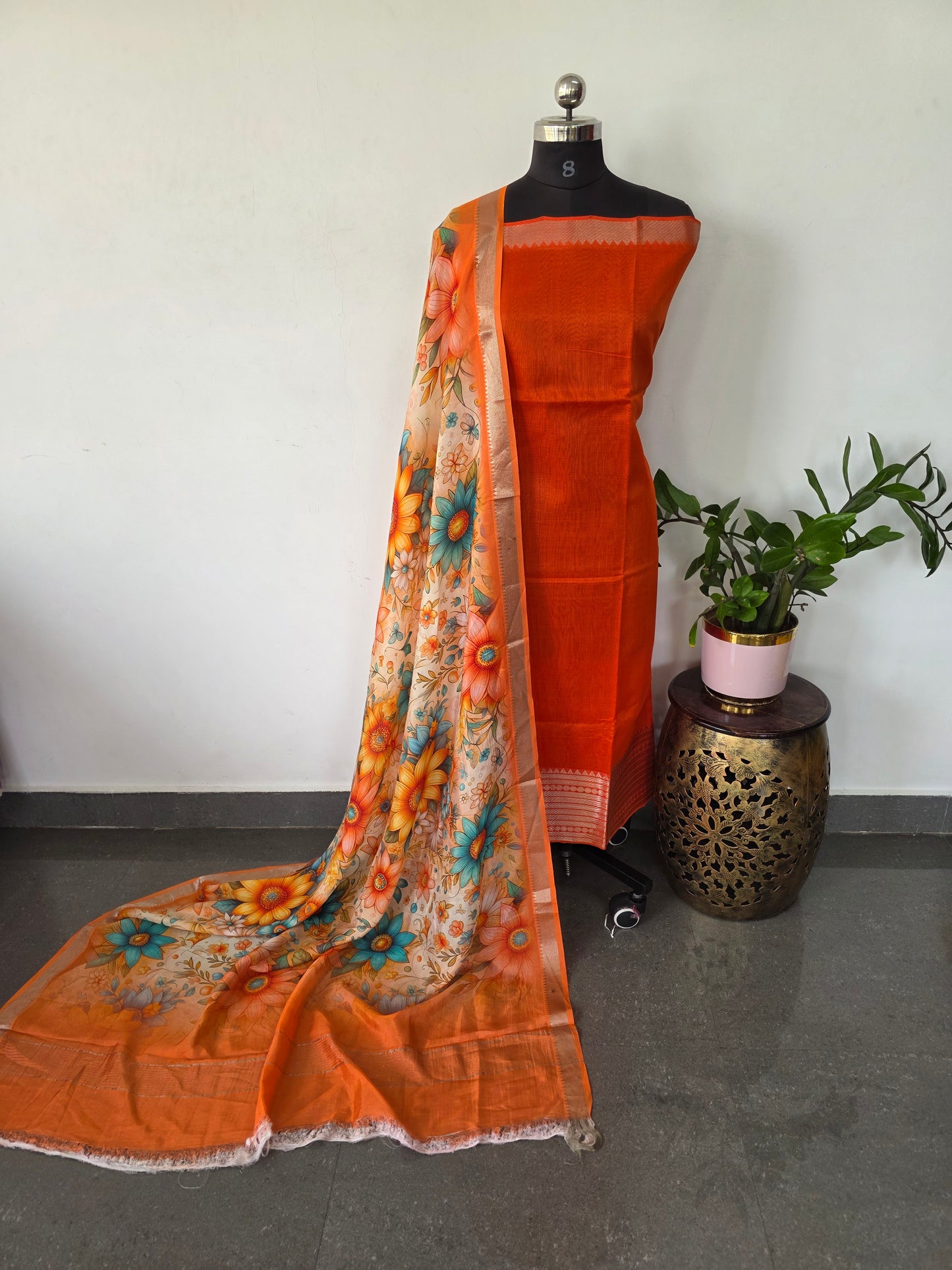 Handloom mangalagiri silk top with pure mangalagiri digital silk shawl - ML28
