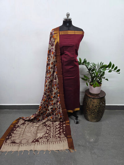 Earth & Loom - Mangalagiri cotton top with chennuri kalamkari silk shawl- MK32