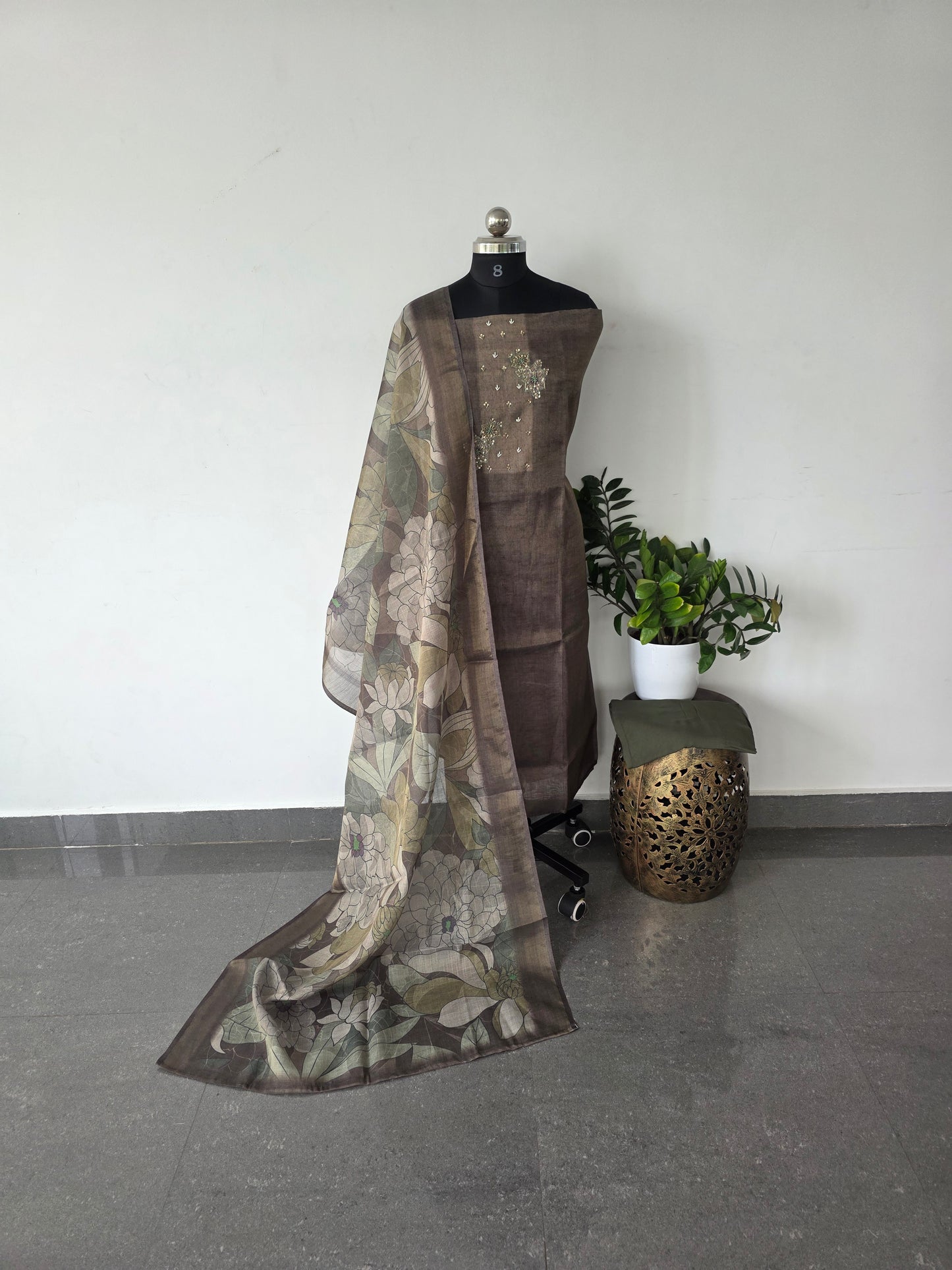 Premium tissue silk top with embroidery work - DS96