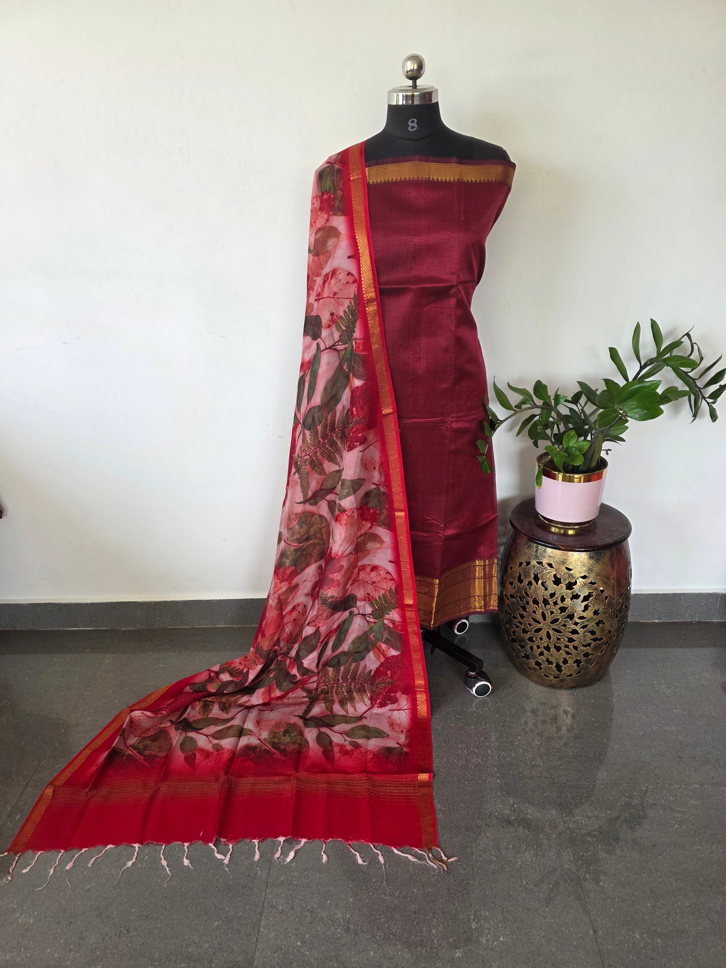 Handloom mangalagiri silk top with pure mangalagiri digital silk shawl - ML54