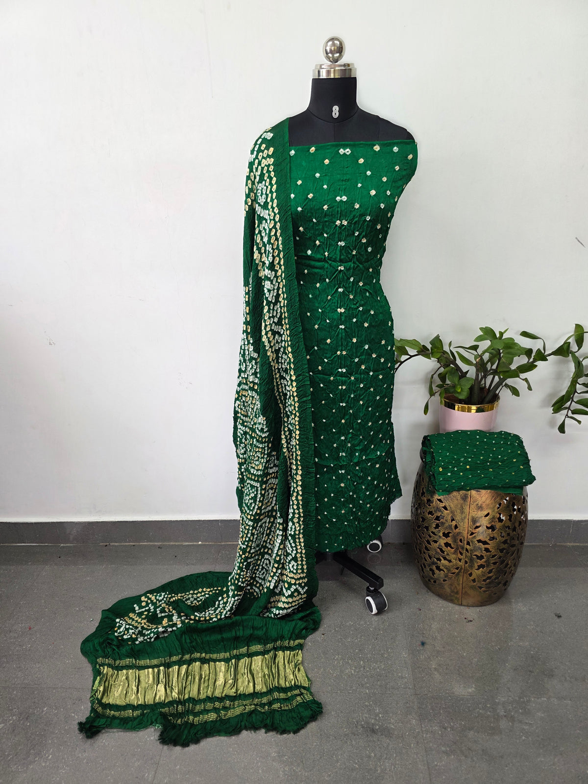 Handcrafted bandhani modal salwar set with lagdi patta pallu - B125