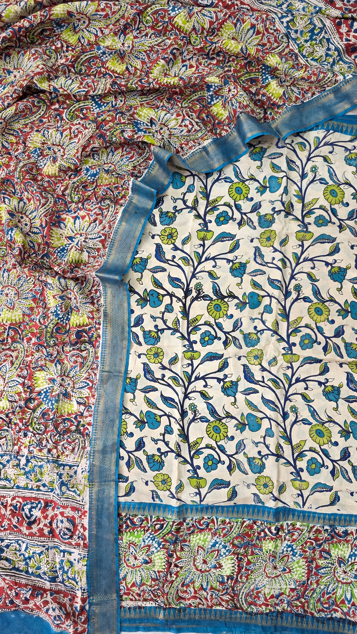Mangalagiri kalamkari fusion gap border silk set-AK558