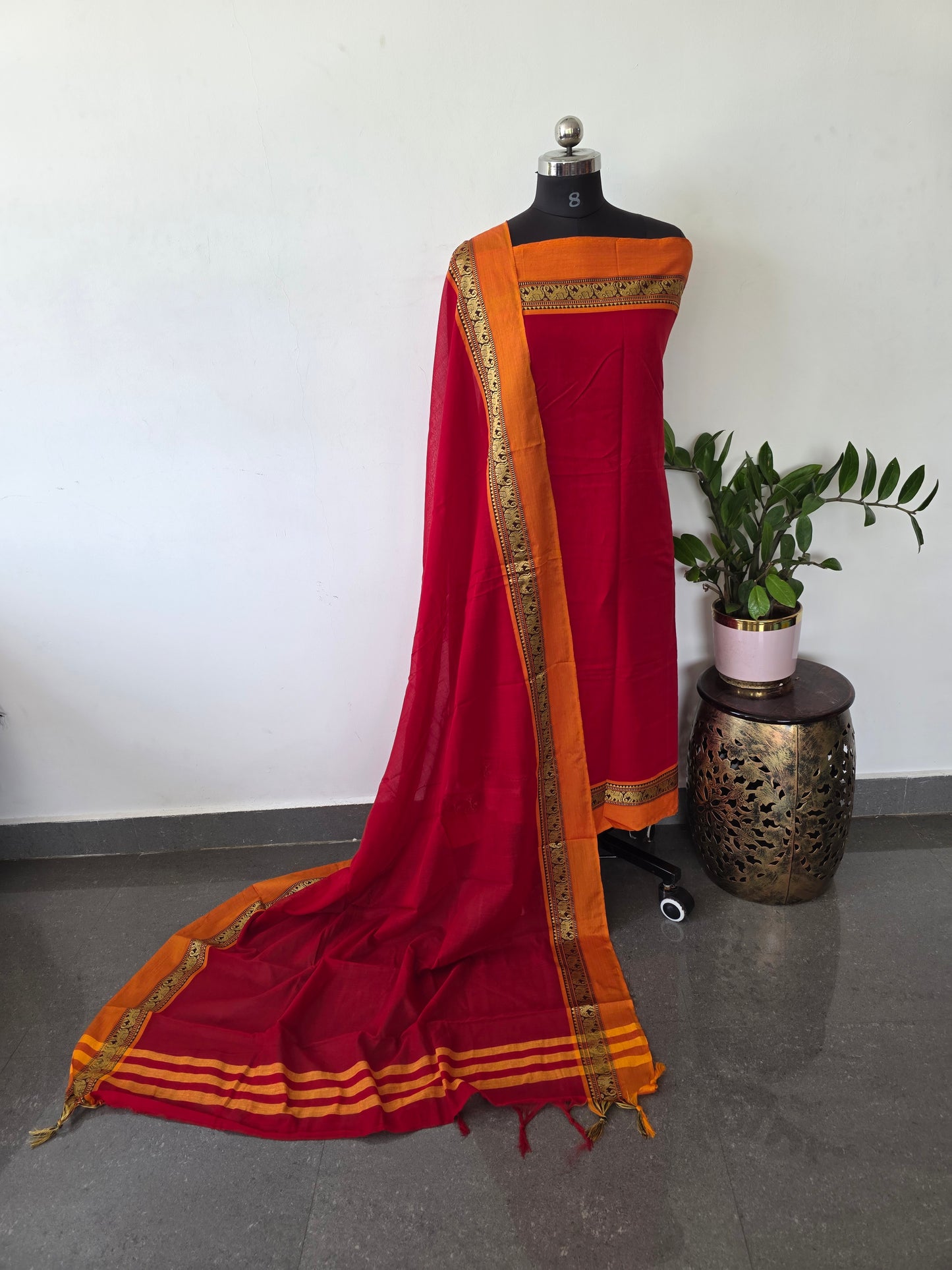 Mercerised narayanapet salwar set with elephant border (4.5 meters)- NA361