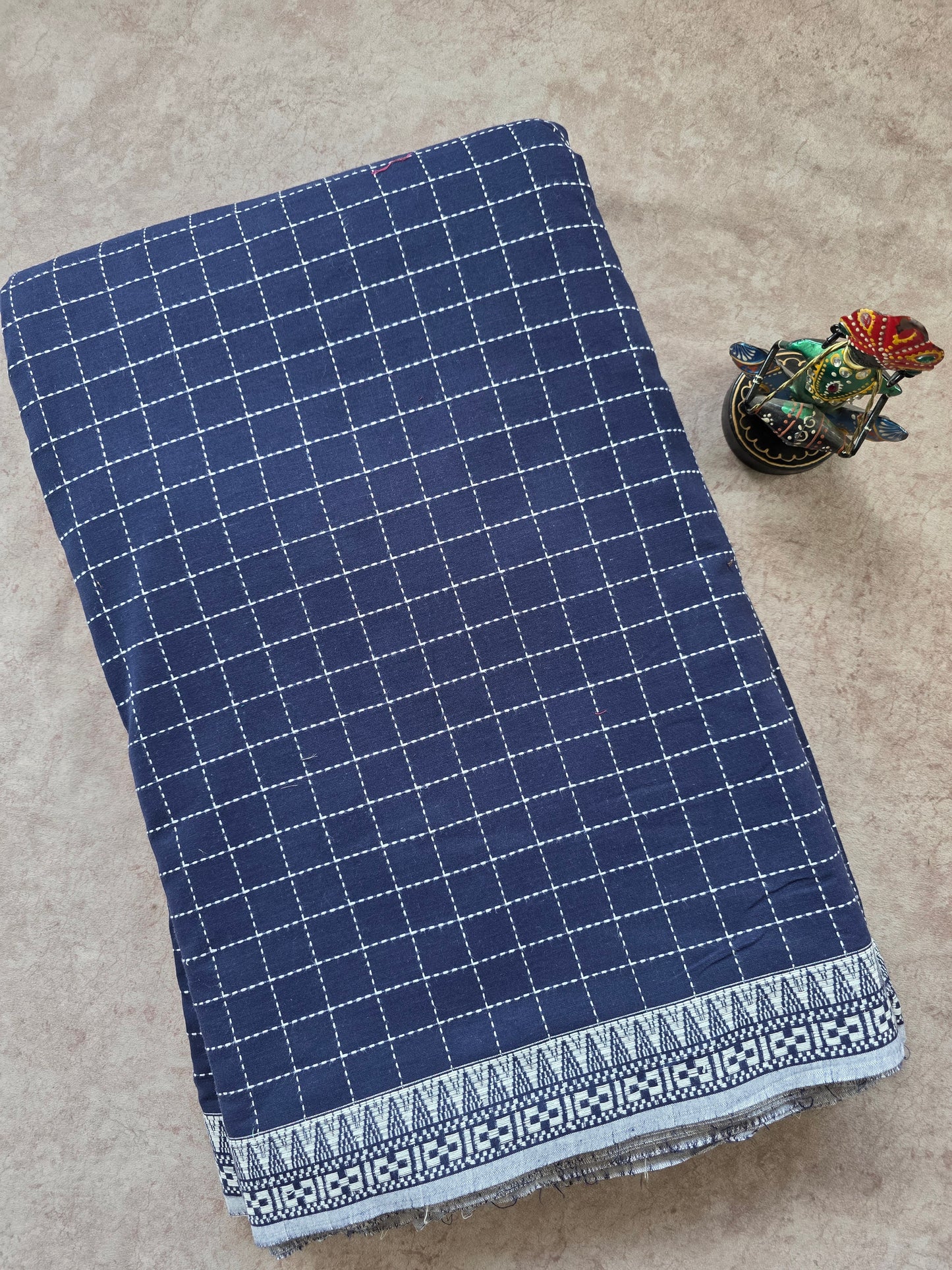 Prewashed kantha Checked South cotton running material - HRM82