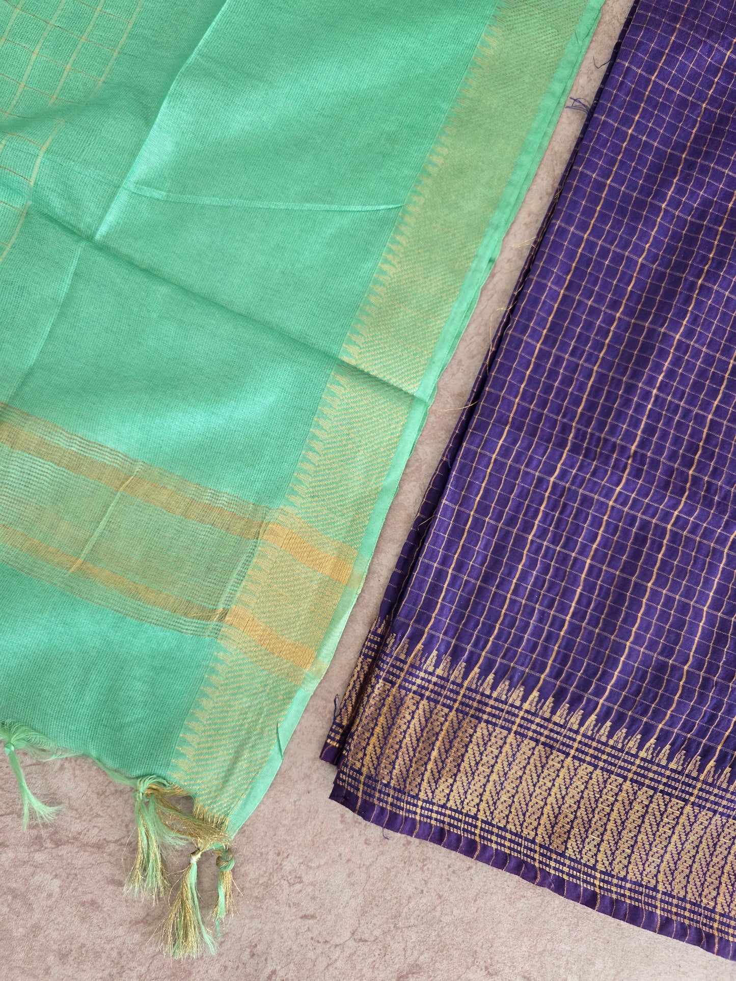 Checked Bhagalpuri fusion mangalagiri silk set - BA520