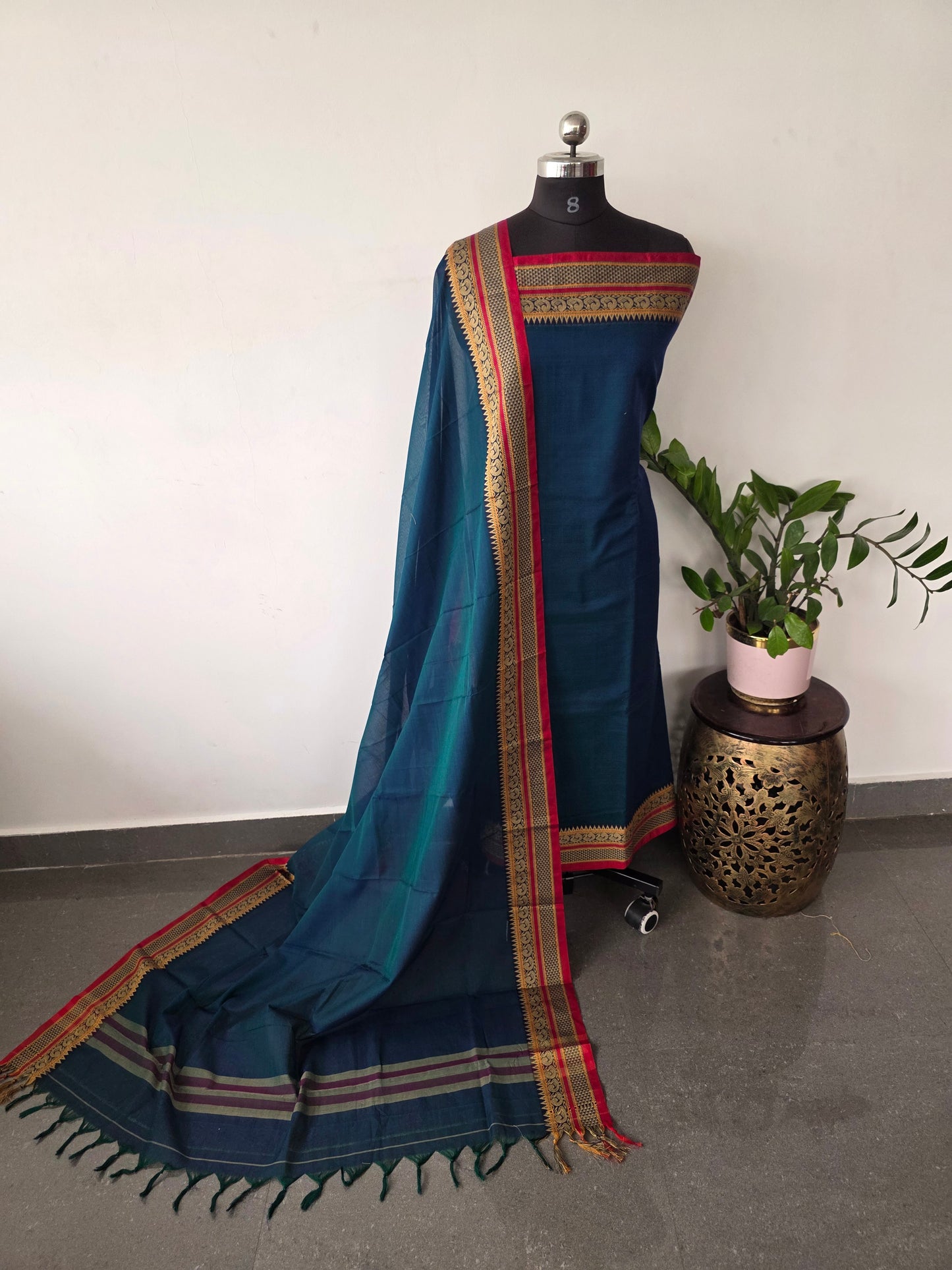 Mercerised narayanapet salwar set with annam border (4.5 mtrs)- NA325