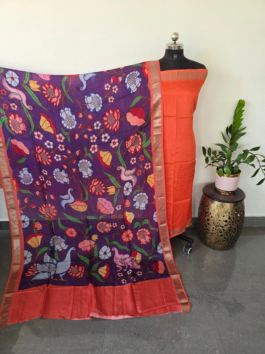 Handloom Mangalagiri silk top with digital mangalagiri silk shawl - AK92