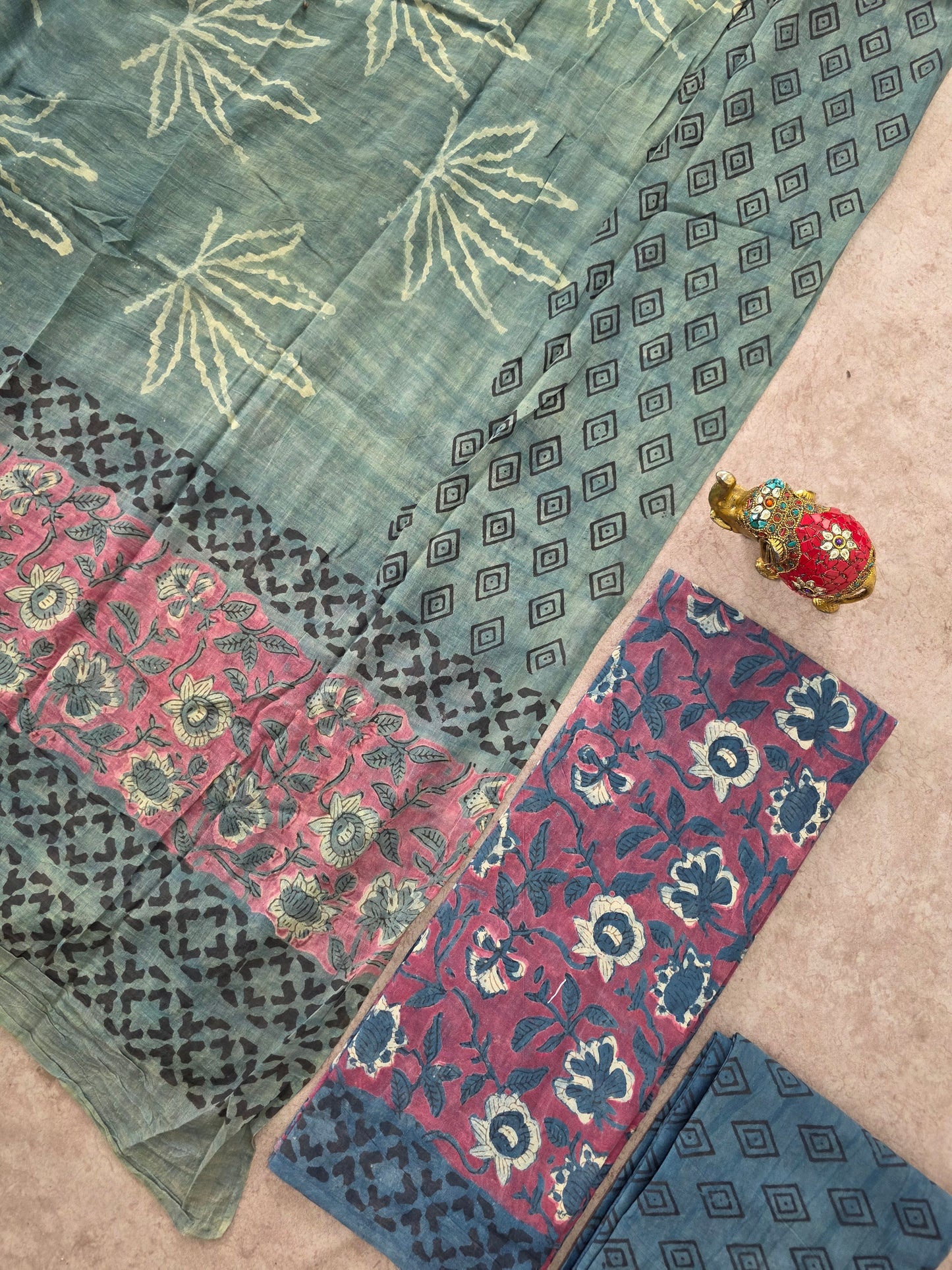 Nashpal Ajrakh Handblock Jaipuri pure cotton set - JA944