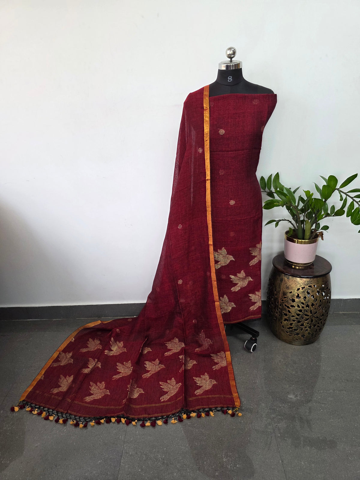Premium handloom linen jamdhani set - JMM245