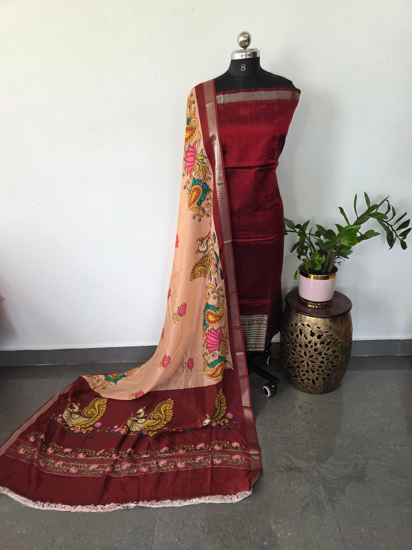 Handloom mangalagiri silk top with pure mangalagiri digital silk shawl - ML21