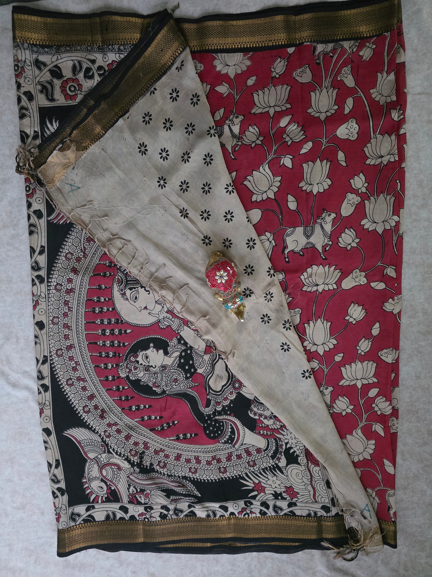 pure chennuri kalamkari silk saree with nizam border - KQ8