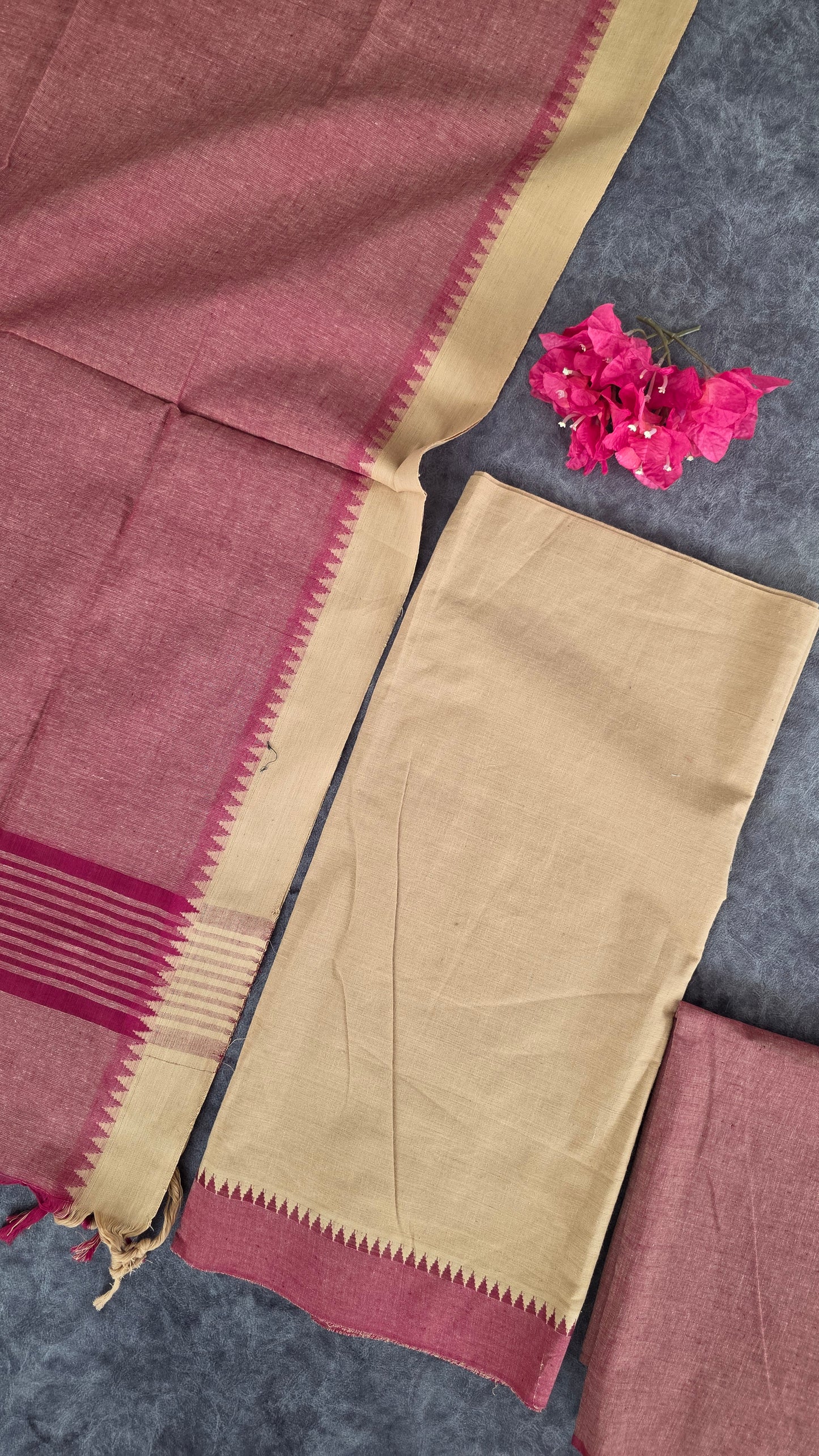 Pure handloom cotton with temple border - H38