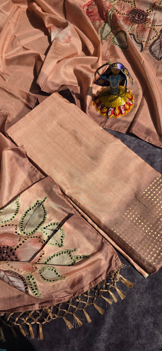 Premium semi tussar silk set with cutwork duppatta - CT4