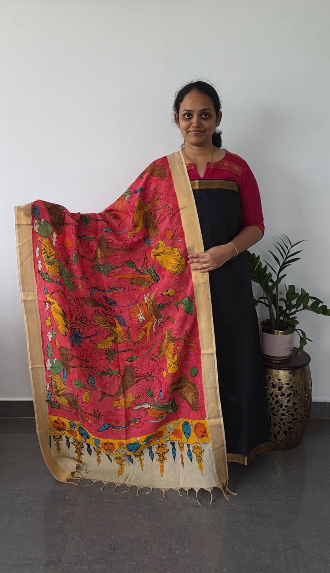Premium mangalagiri handloom cotton with pure pen kalamkari duppatta -108