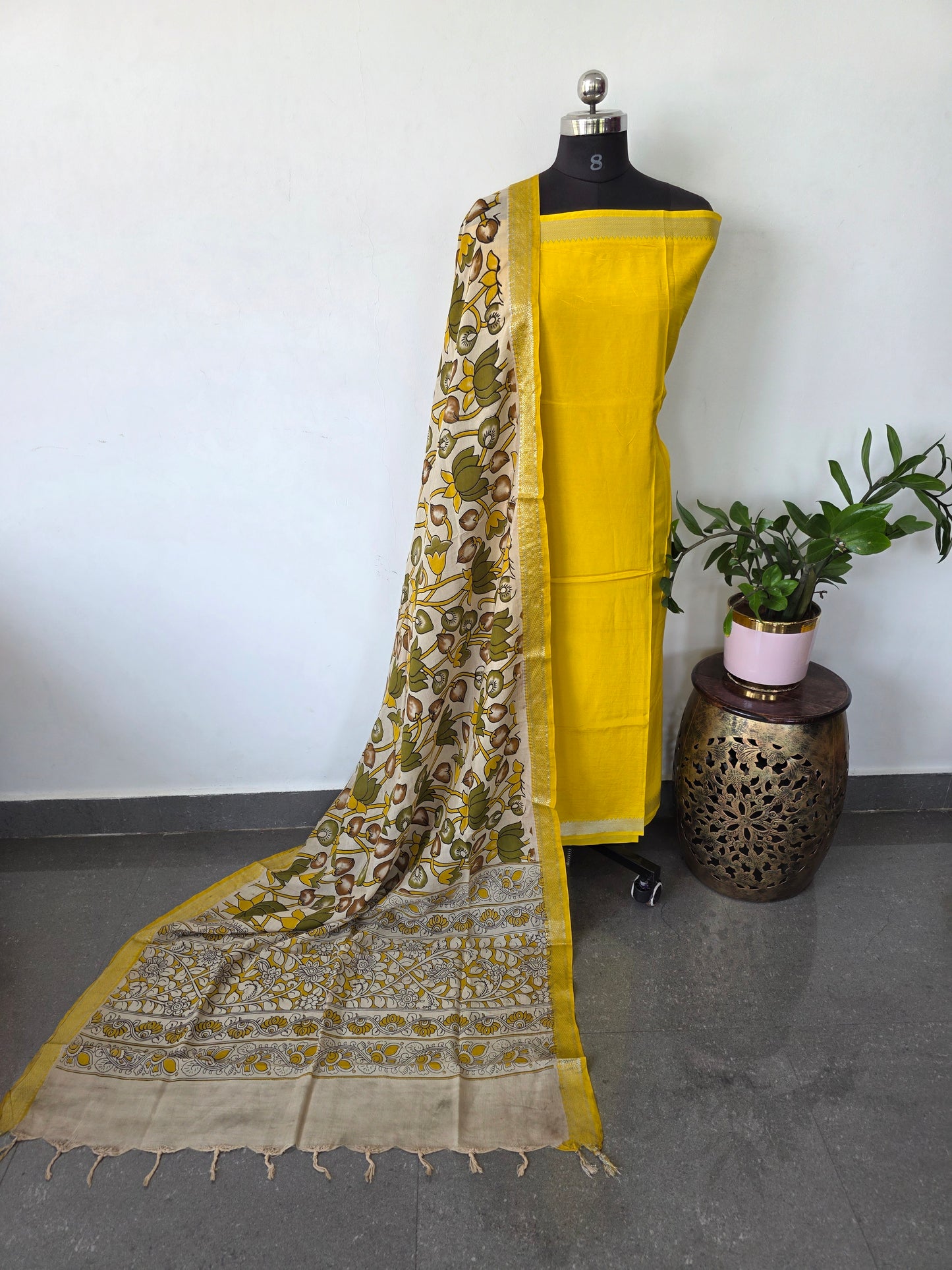 Pure chennuri silk top with pure chennuri silk kalamkari mangalagiri border - AK326
