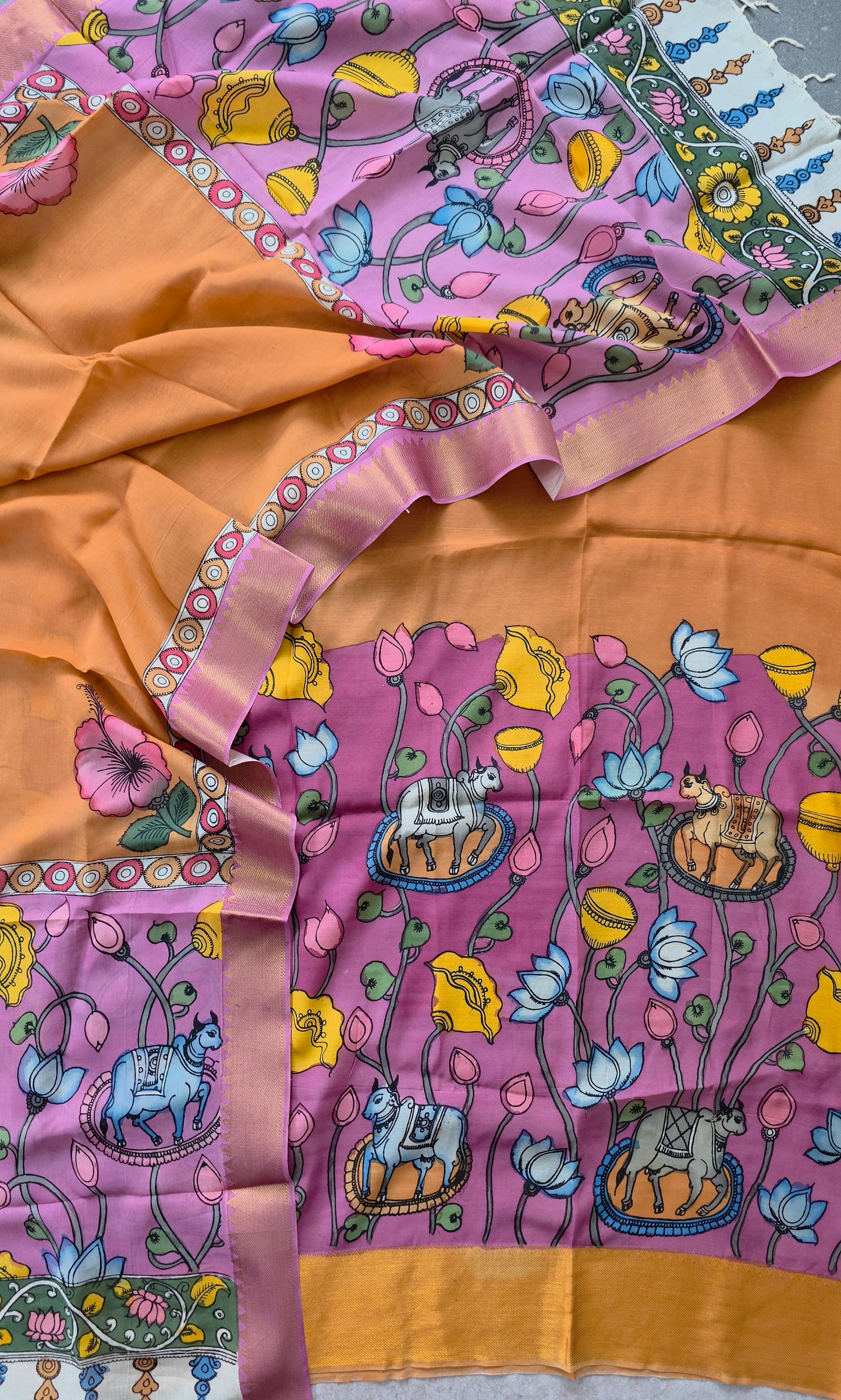 Handcrafted Kalahasthi Penkalamkari bangalore silk set - KH43