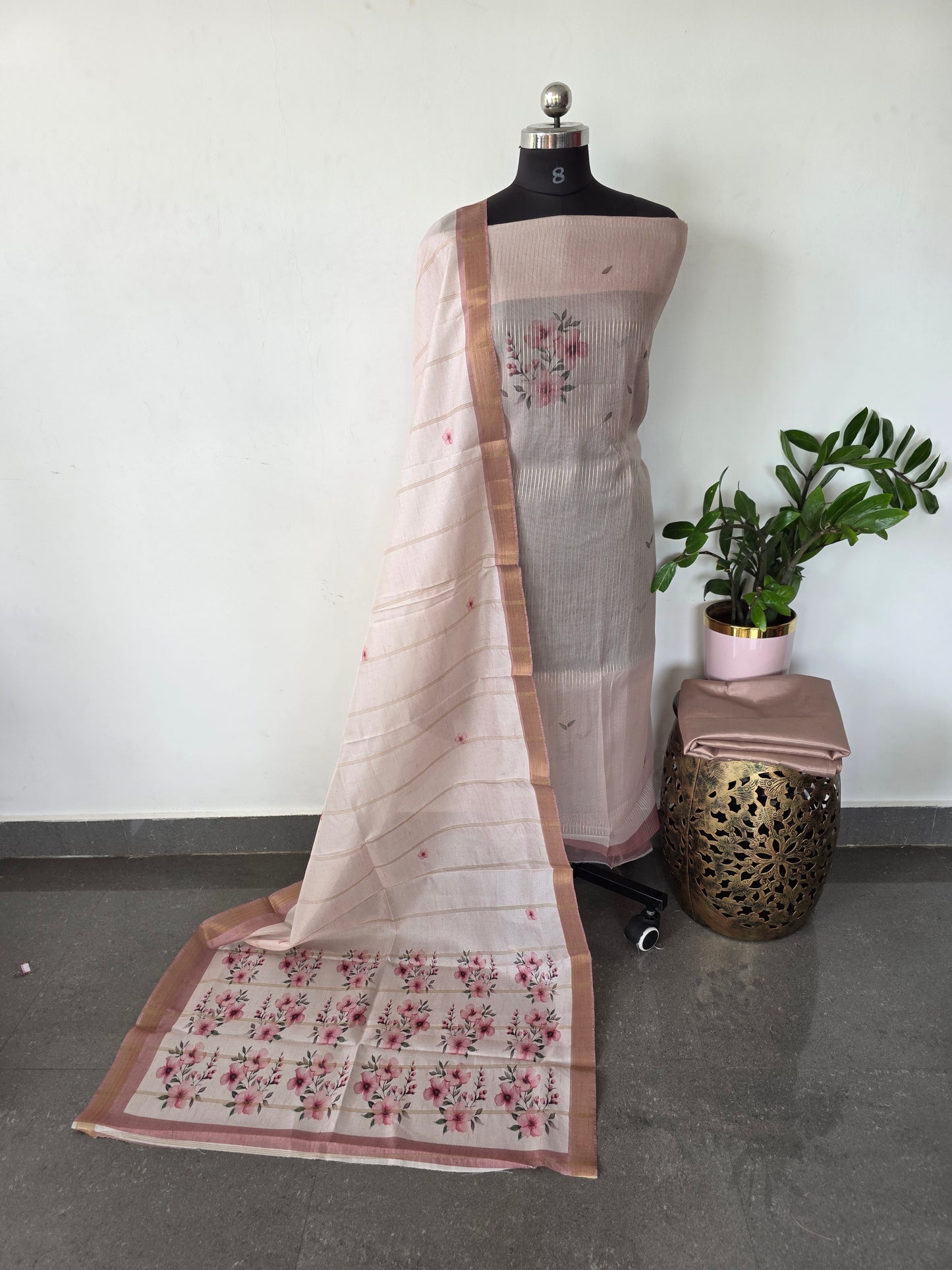 Fancy zari lines silk set - CLA445