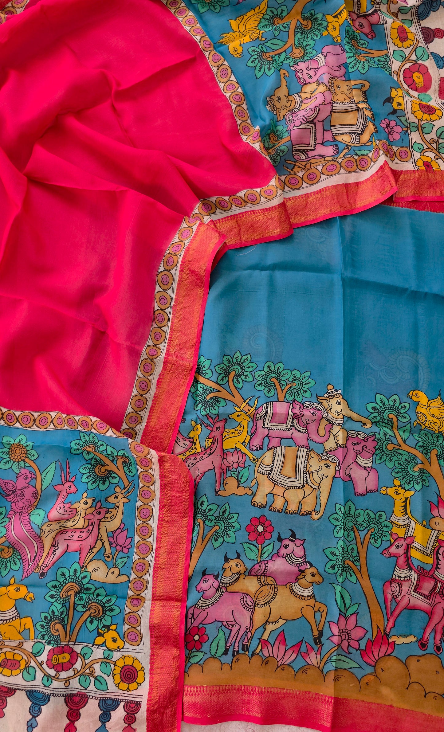 Handcrafted Kalahasthi Penkalamkari bangalore silk set - KH27