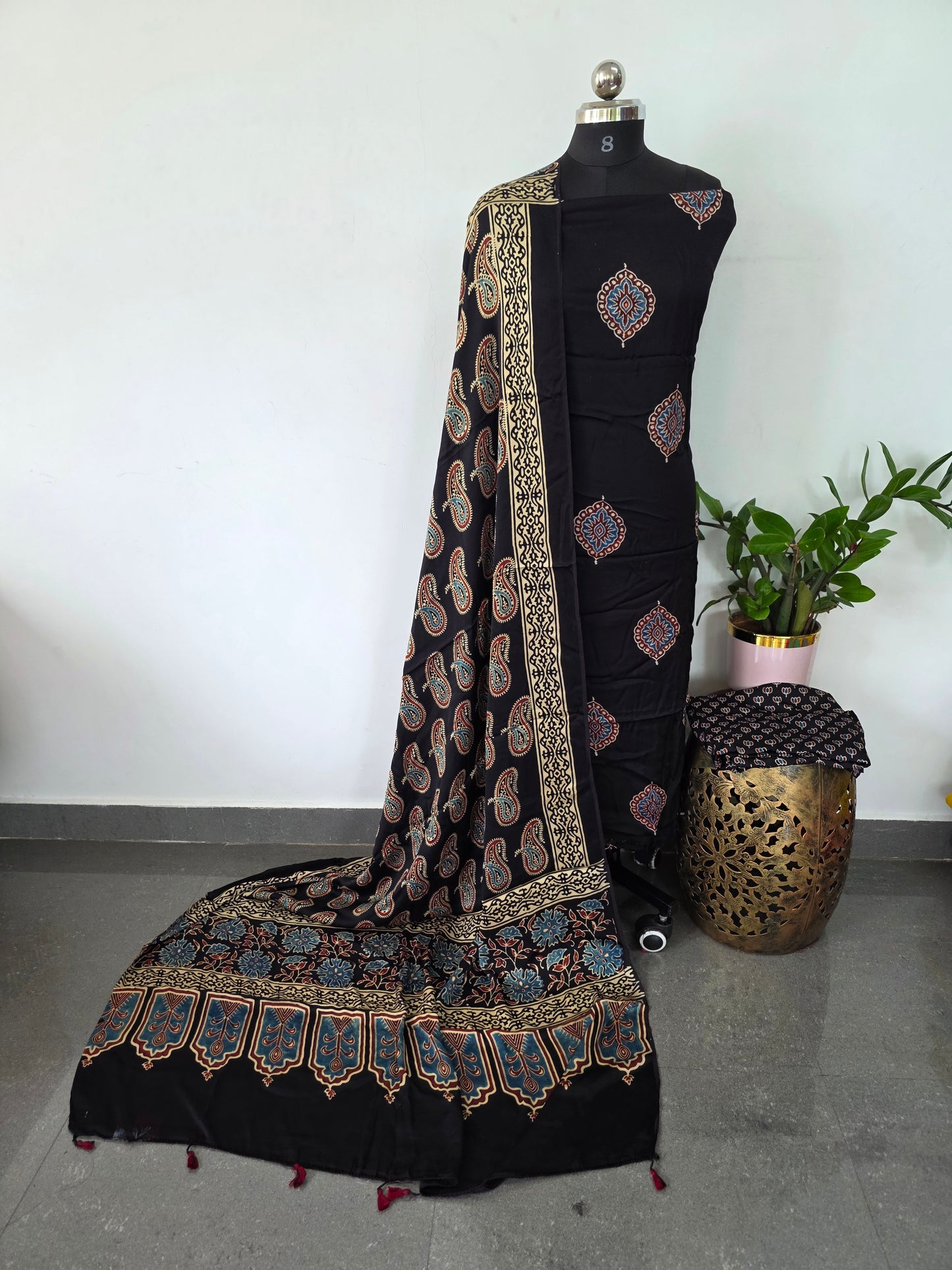 Handcrafted ajrakh modal silk set - HZ82