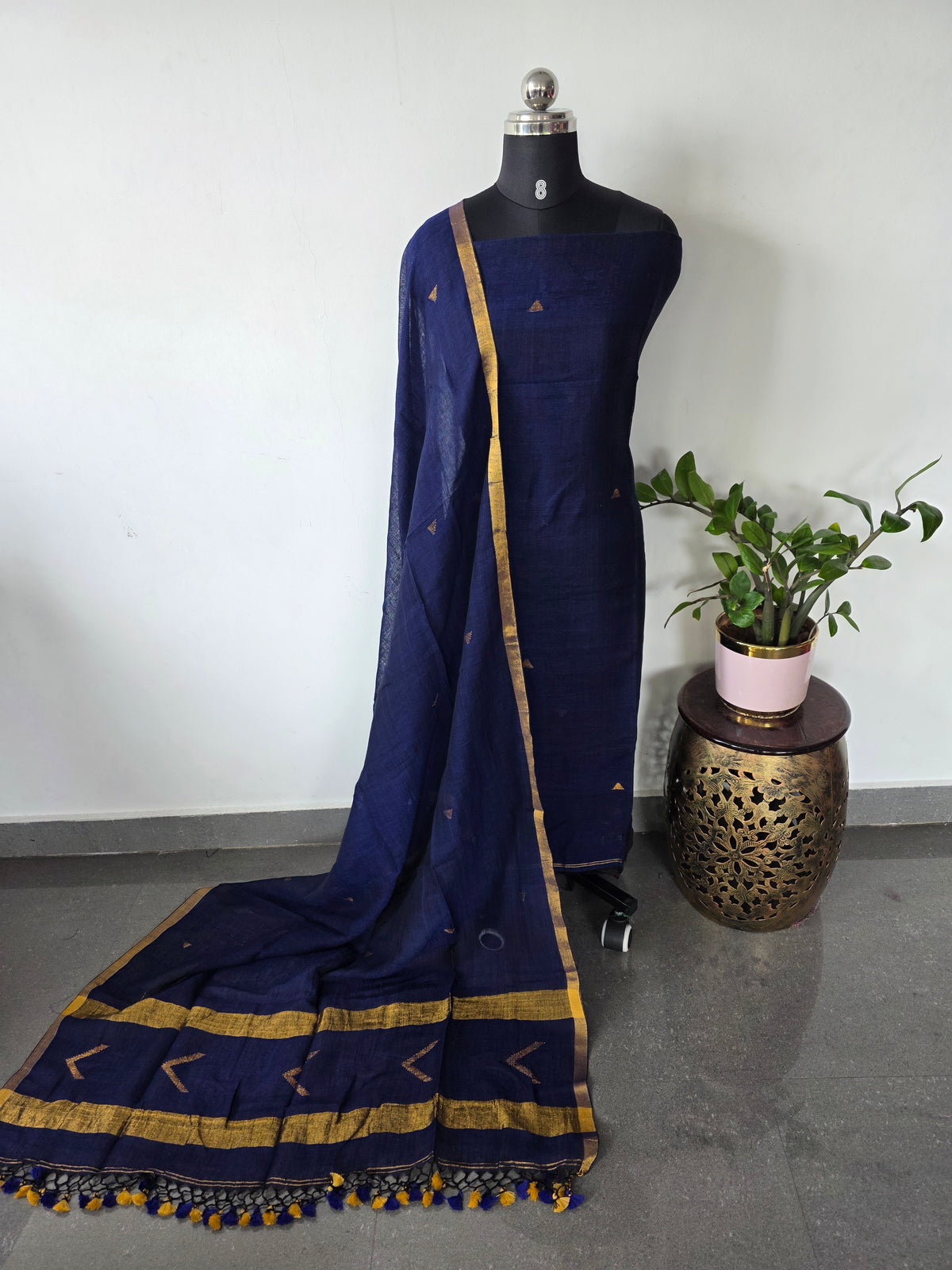 Premium handloom linen jamdhani set -JMM555