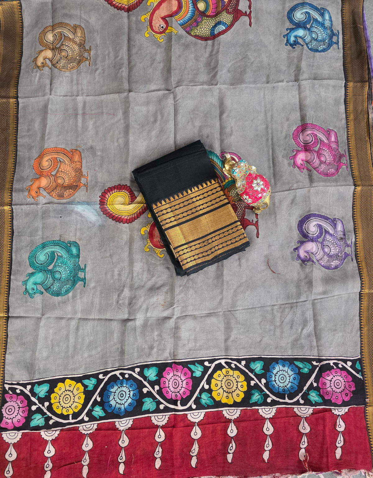 Handloom mangalagiri pattu with penkalamkari duppatta -MP6