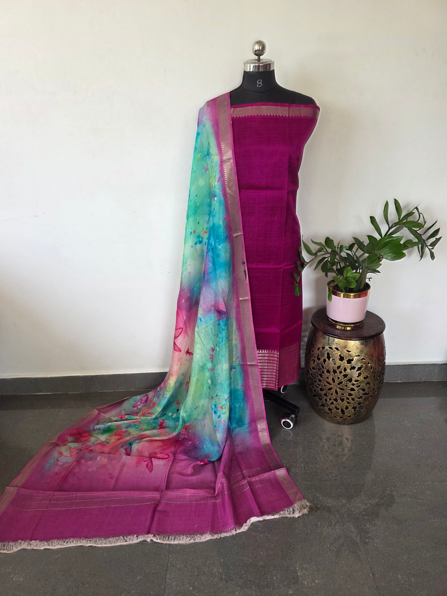 Handloom mangalagiri silk top with pure mangalagiri digital silk shawl - ML53