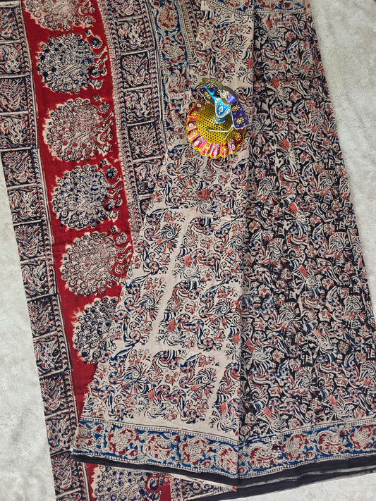 Handblock pure kalamkari cotton saree  - HS7