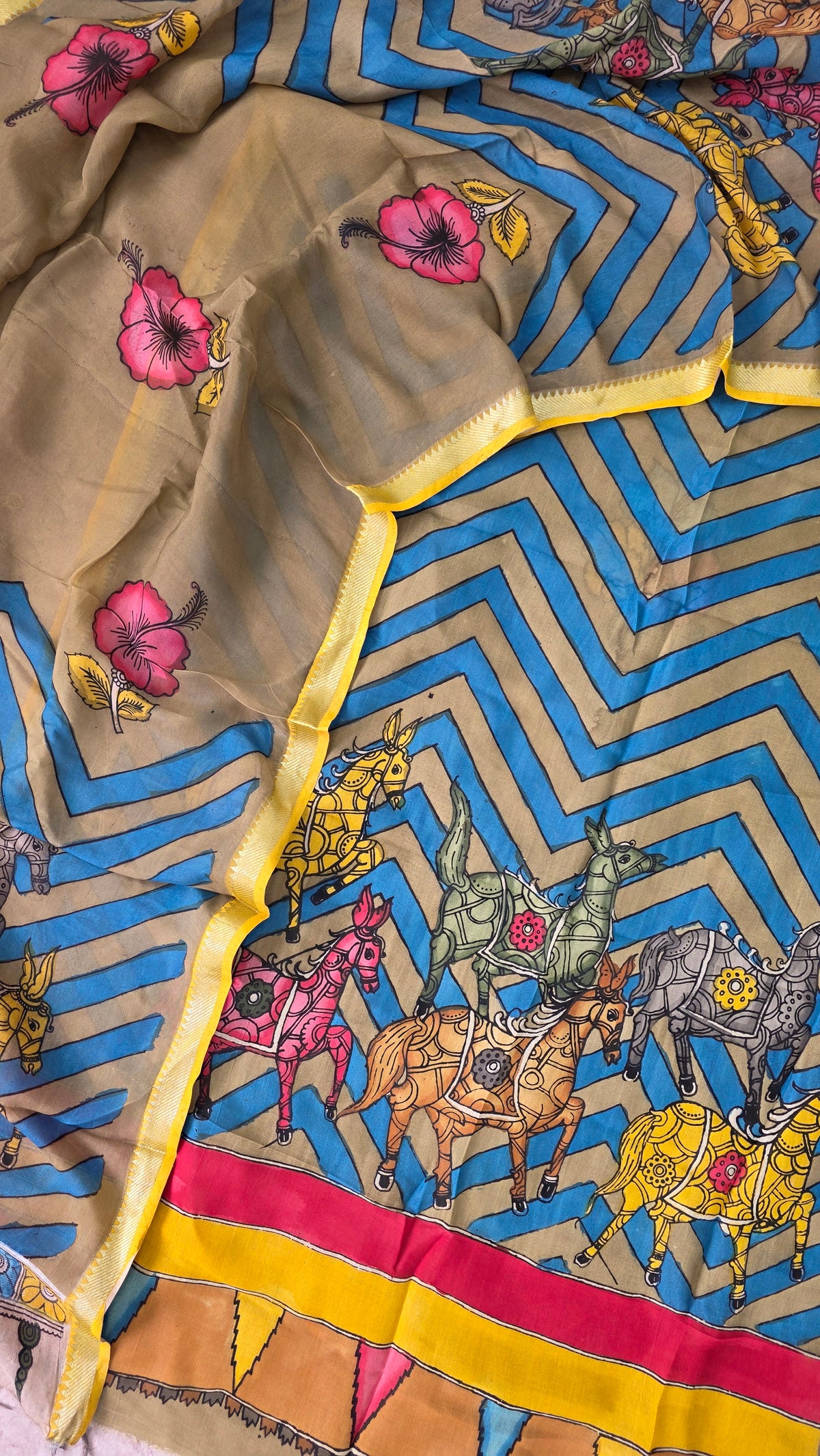 Kalahasthi Handcrafted Penkalamkari bangalore silk set -KH252