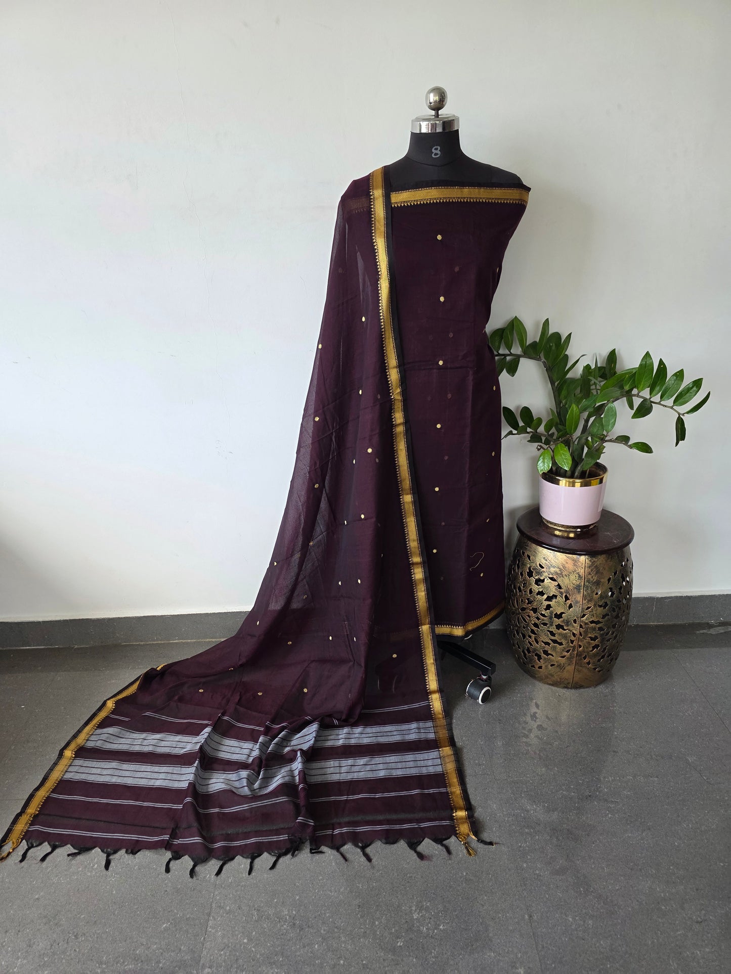 Premium narayanapet salwar set with embroidery work (4.5 meters)(brown)- NA369