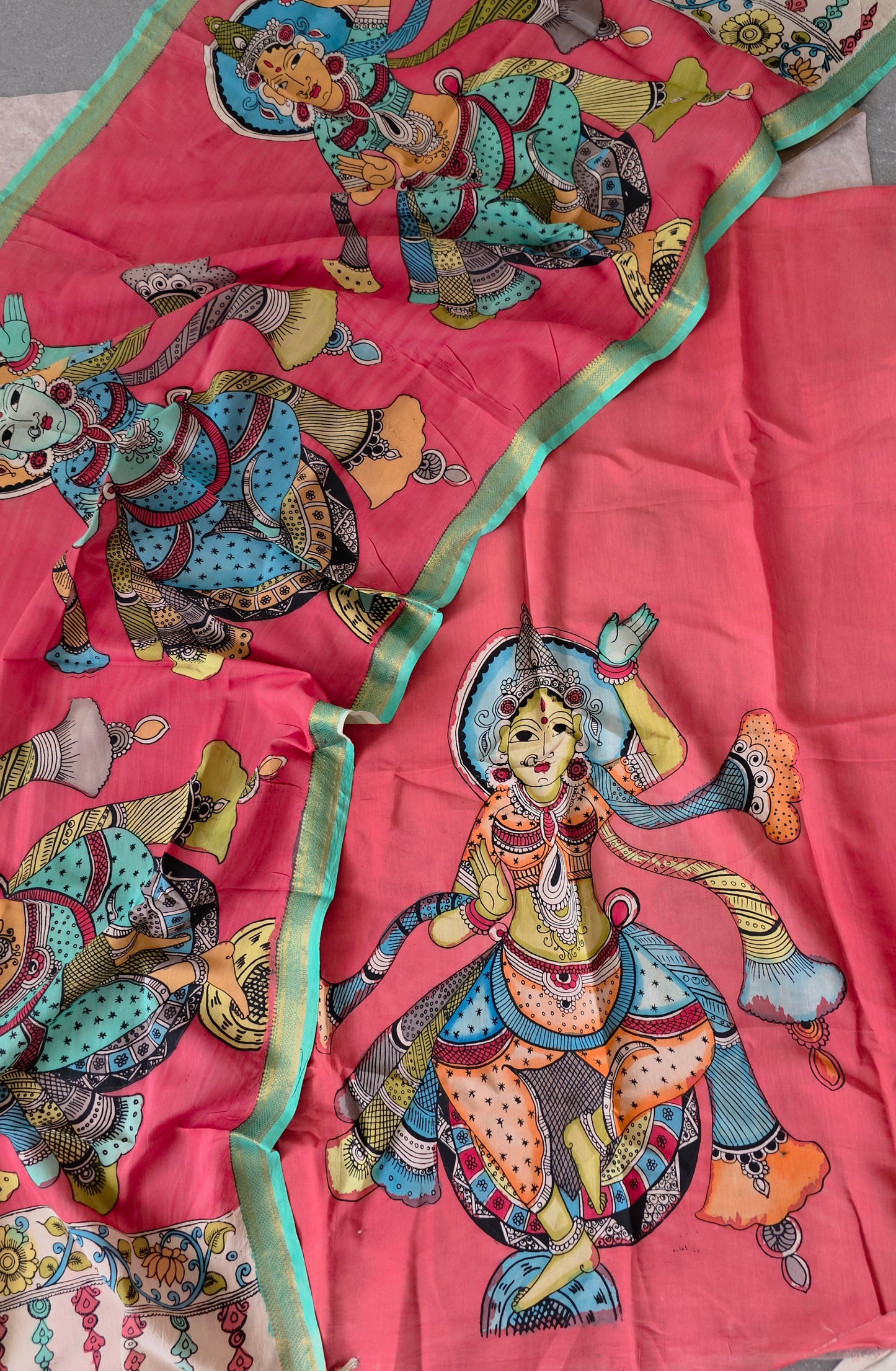 Handcrafted Kalahasthi Penkalamkari bangalore silk set - KH94