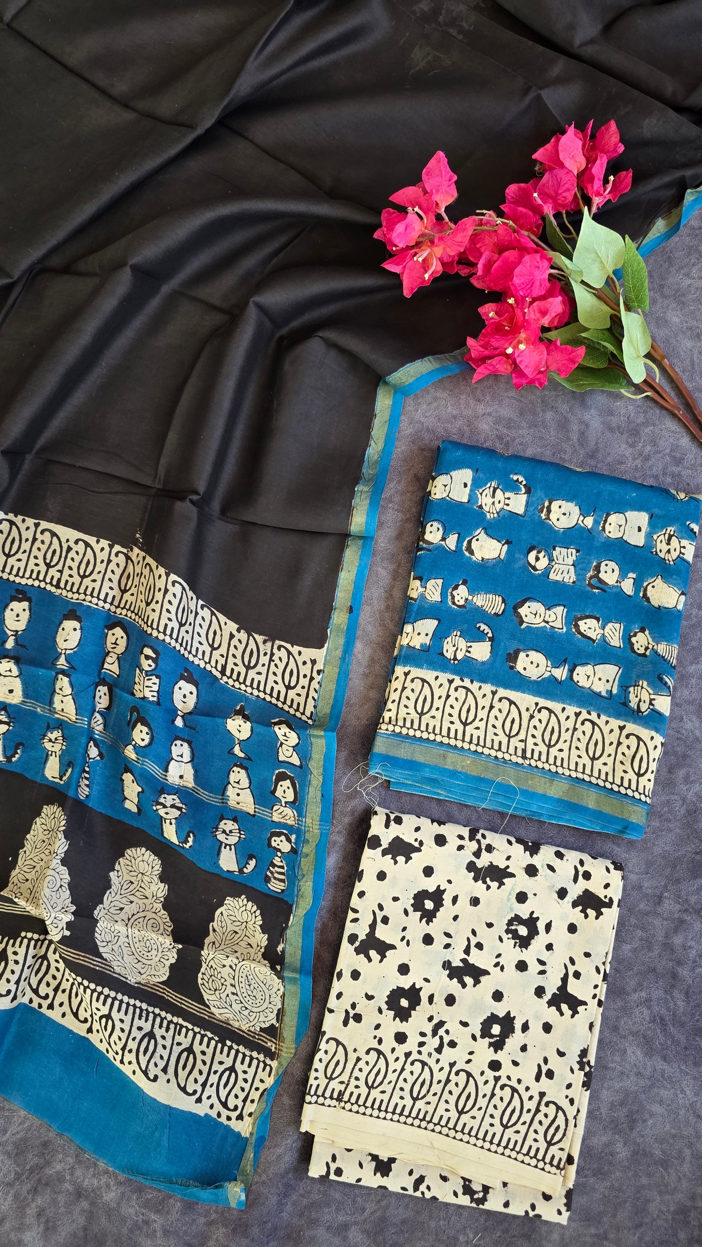 Handblock Jaipuri chanderi silk set - JA288