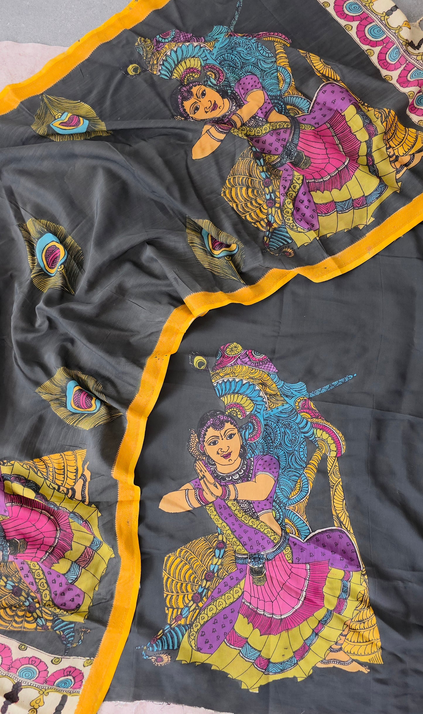 Handcrafted Kalahasthi Penkalamkari bangalore silk set - KH113