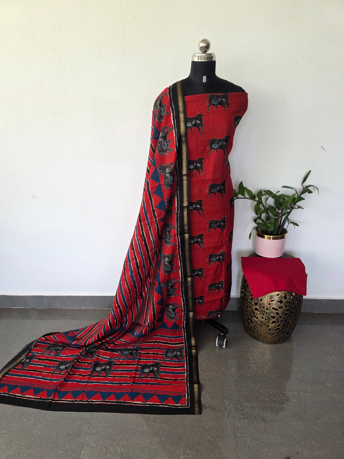 Ajrakh inspired semi maheshwari silk set - HZ386