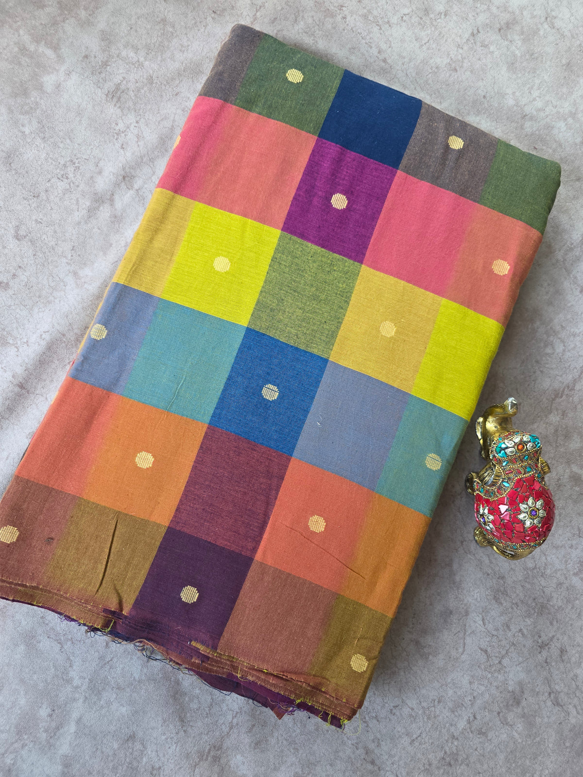 Madras kattam prewashed with butta weave fabric (4 inches*4 inches) -MD125