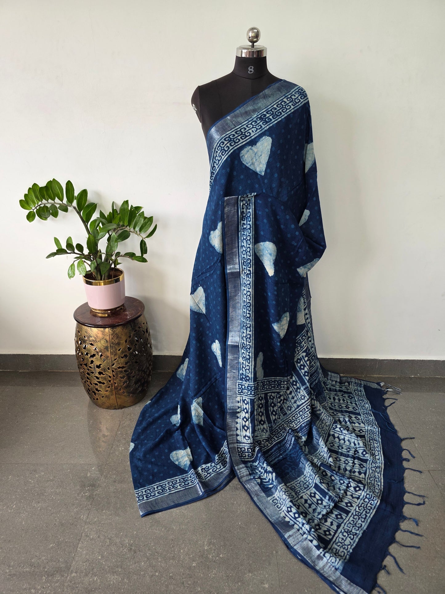 Handblock Jaipuri linen cotton saree - JA818