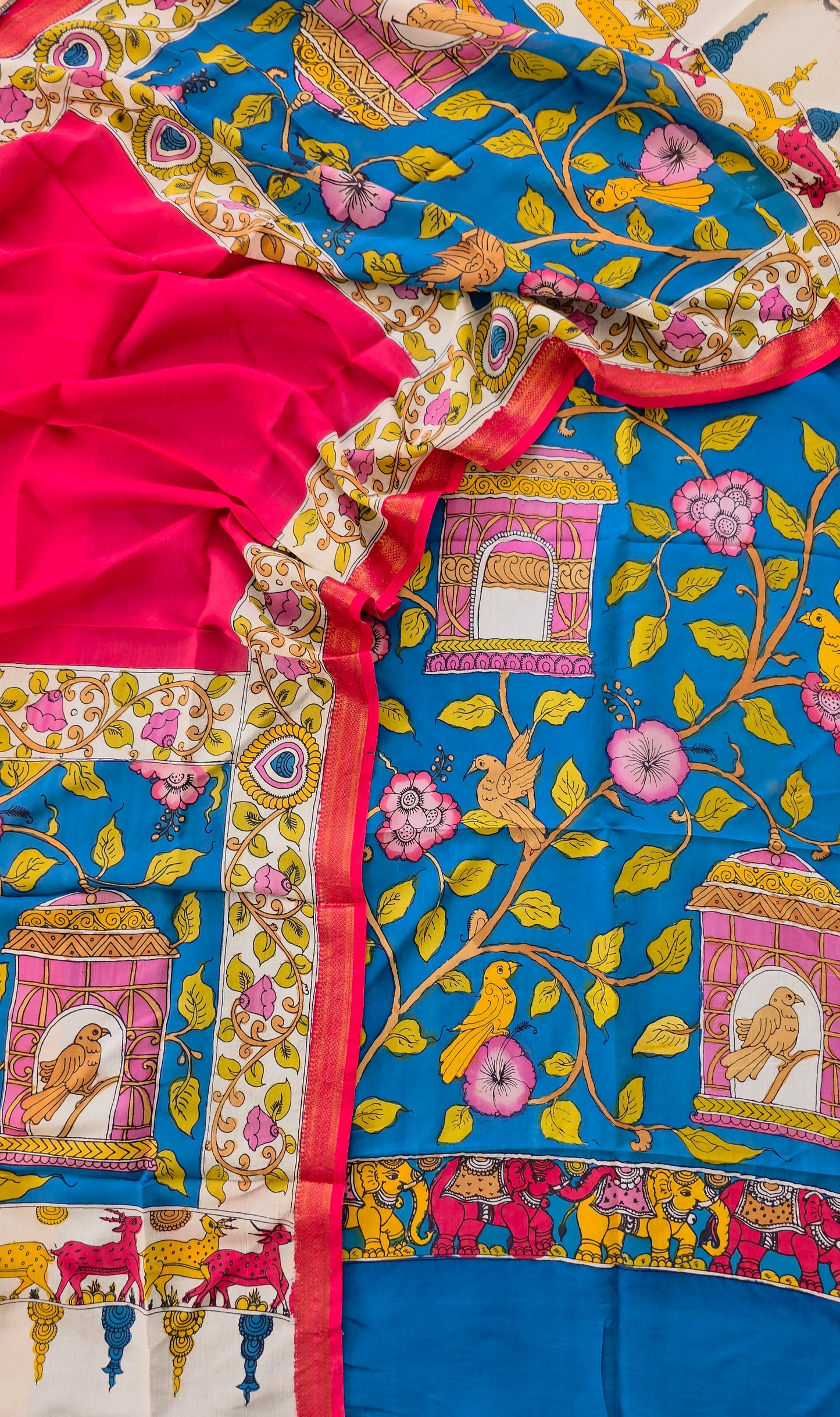 Handcrafted Kalahasthi Penkalamkari bangalore silk set - KH22