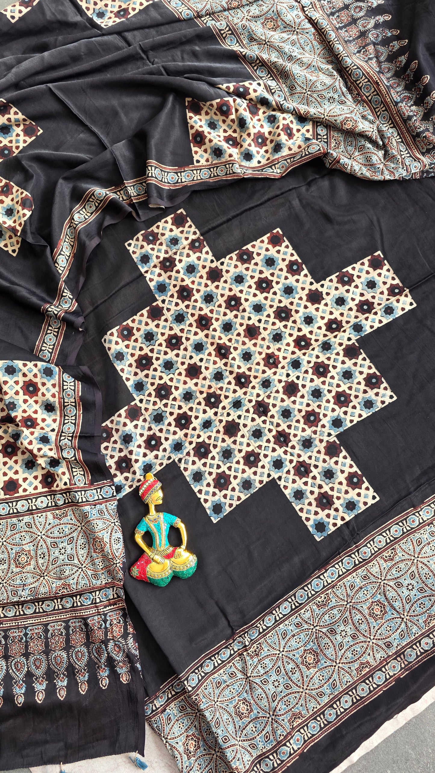 Handcrafted ajrakh mashru silk set - H20