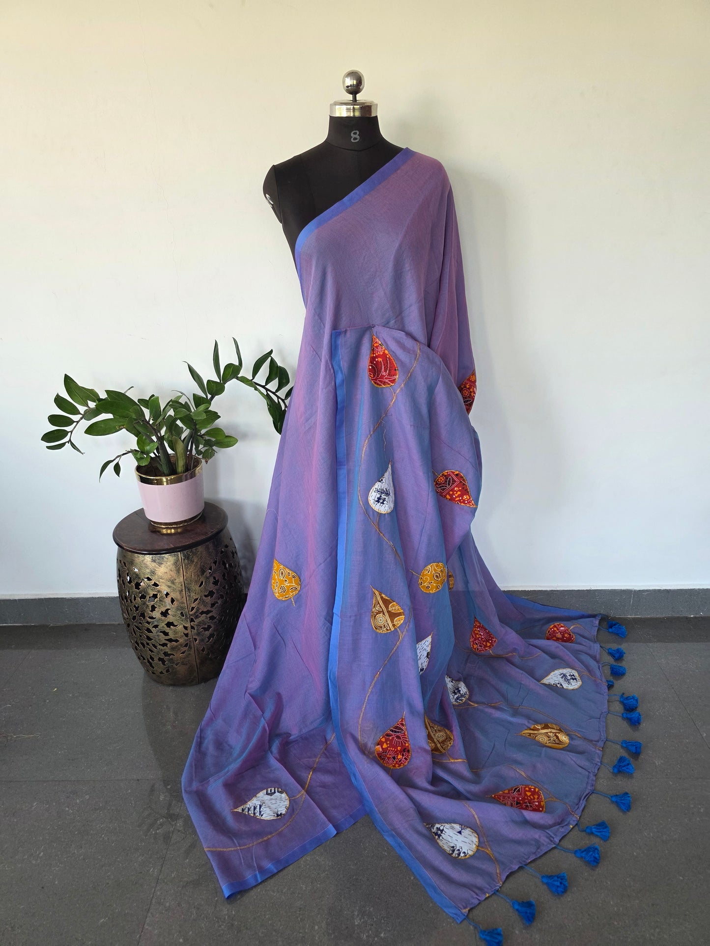 Khadi cotton applique work West Bengal saree - BB34