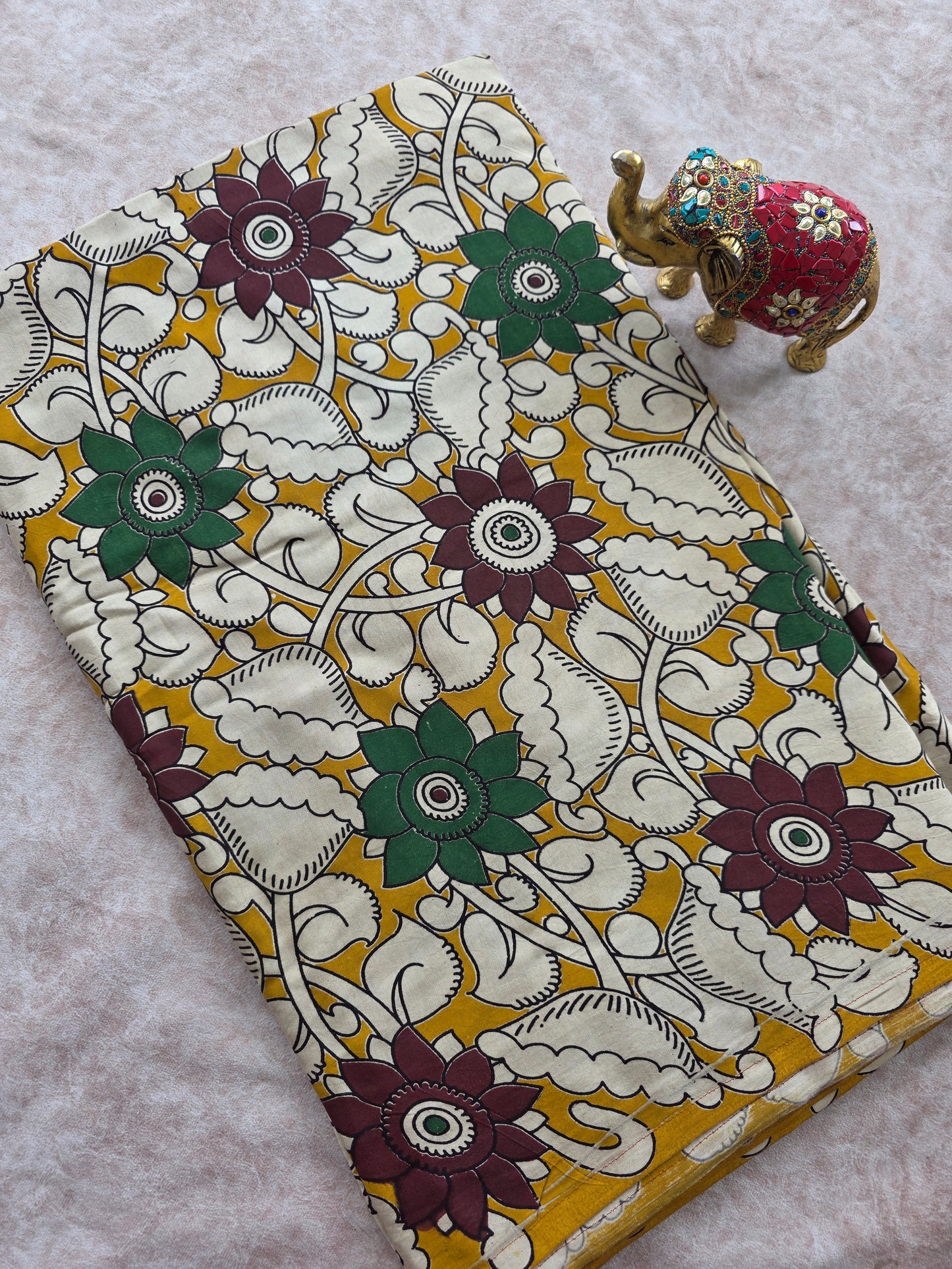 Pure silk kalamkari running material (1 meter)- KM73