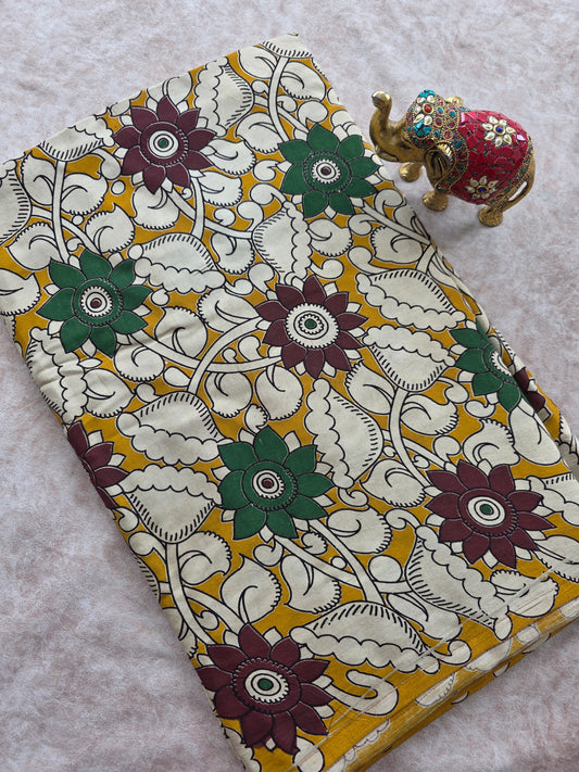 Pure silk kalamkari running material (1 meter)- KM73