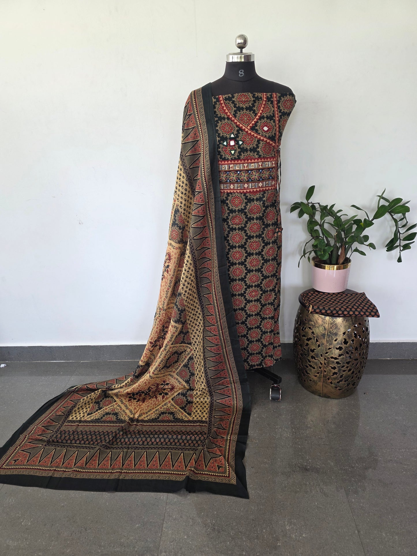 Angarakha Kutch mirror work cotton set (Green)-SA7