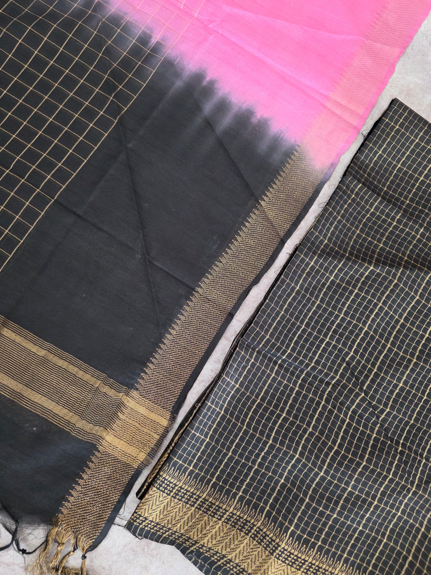 Checked Bhagalpuri fusion mangalagiri silk set - BA525