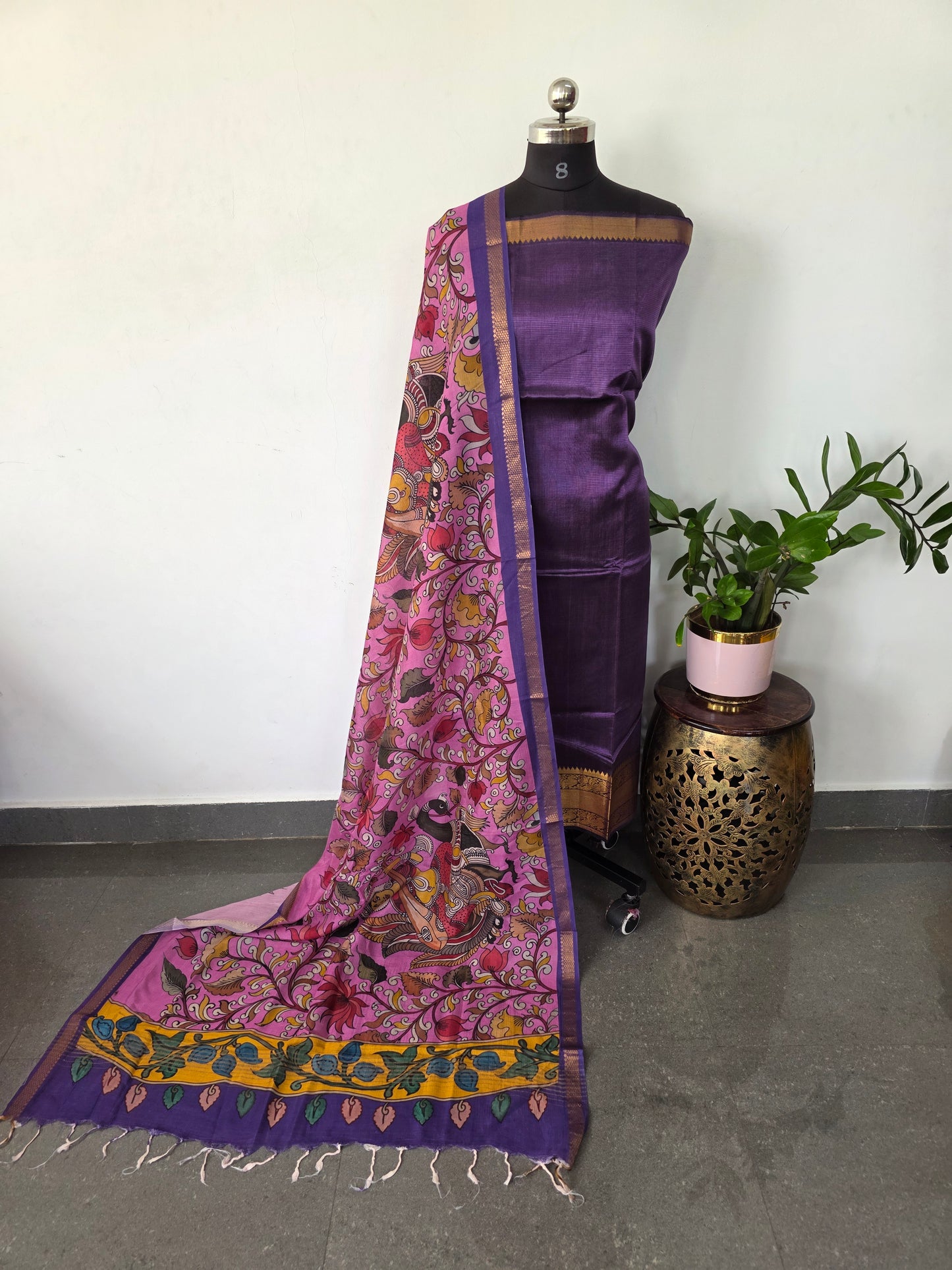 Handloom mangalagiri silk top with pure mangalagiri digital silk shawl - ML22