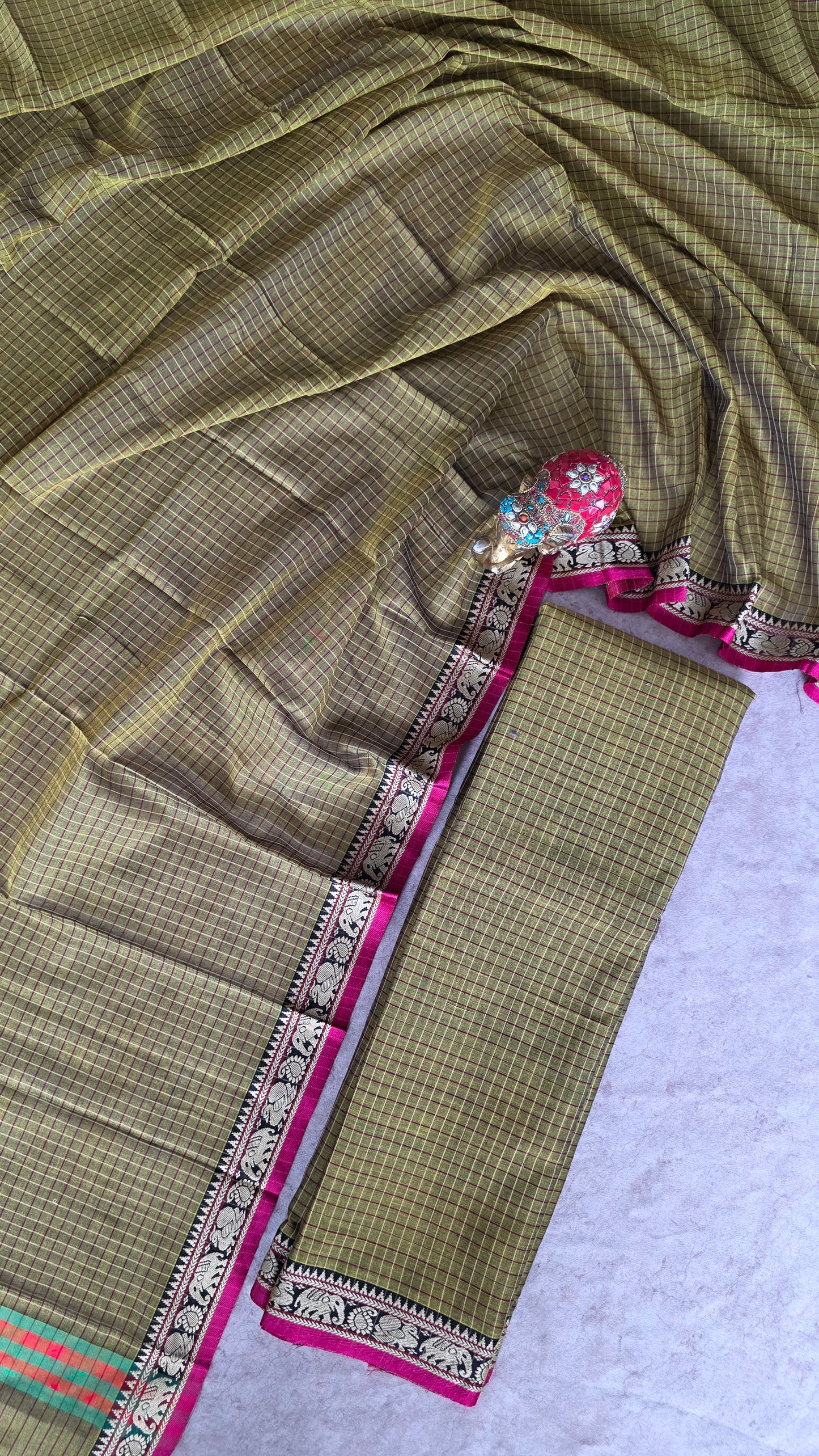 Mercerised checked narayanapet salwar set (4.5 meters)- NA373