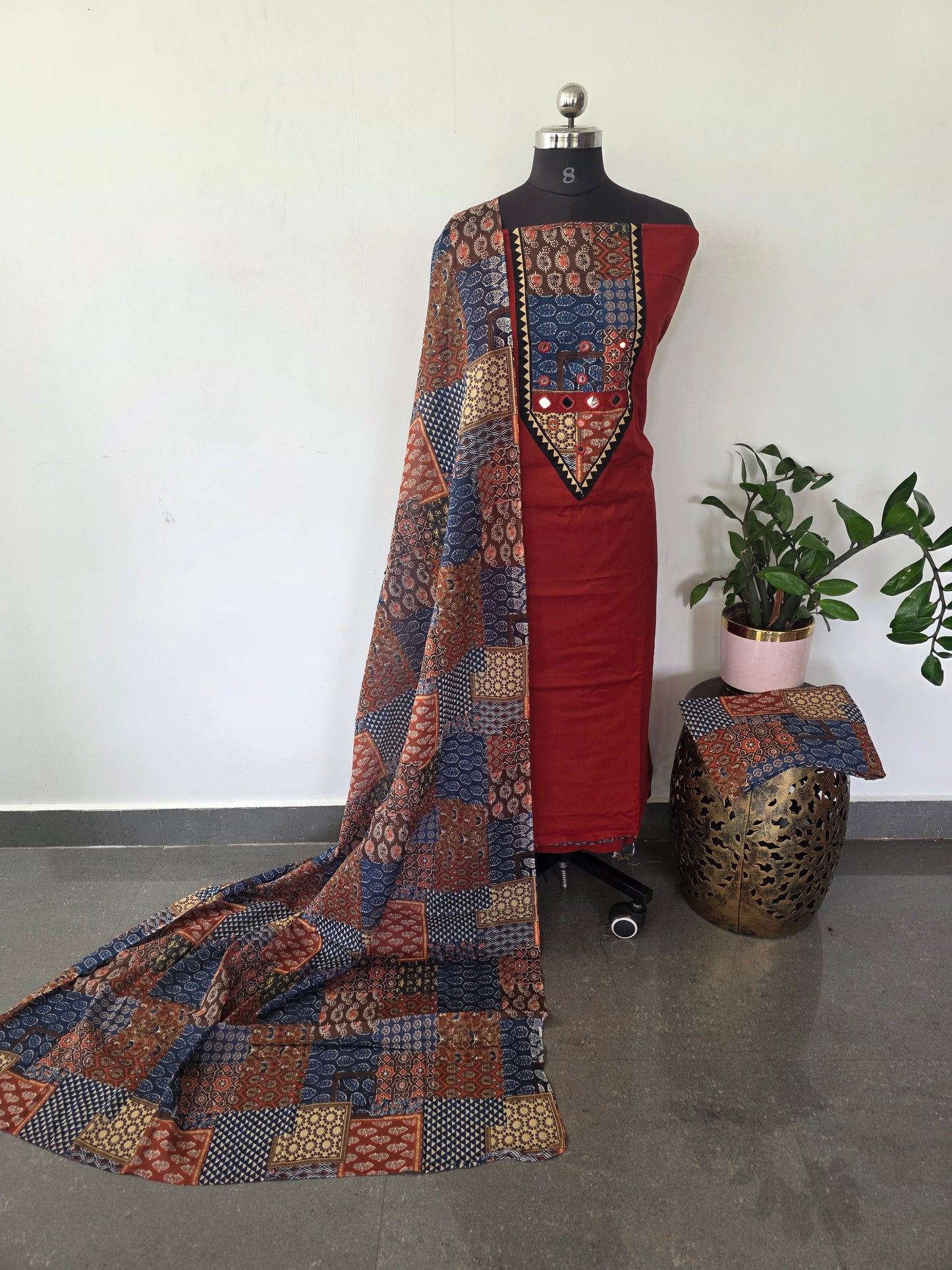 Premium kutch embroidery mirror work cotton set-SA20