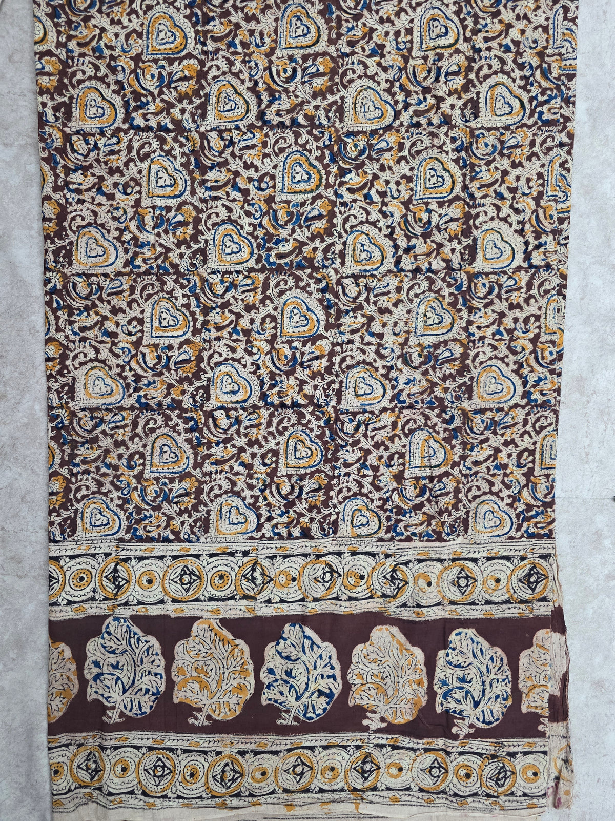 Handblock pure kalamkari cotton with border (2 pc set) - AK513