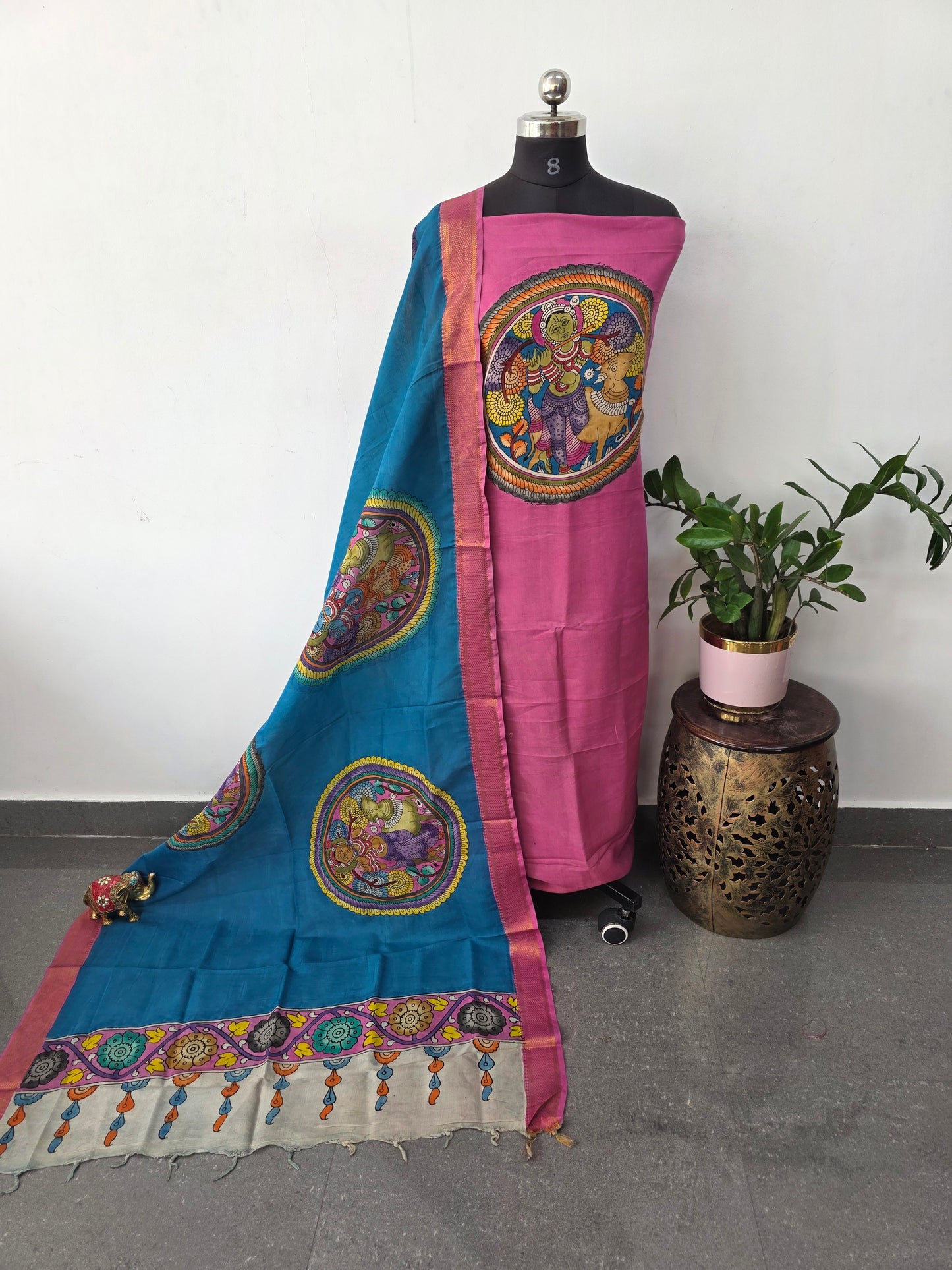 Handcrafted Penkalamkari bangalore silk set - KH190