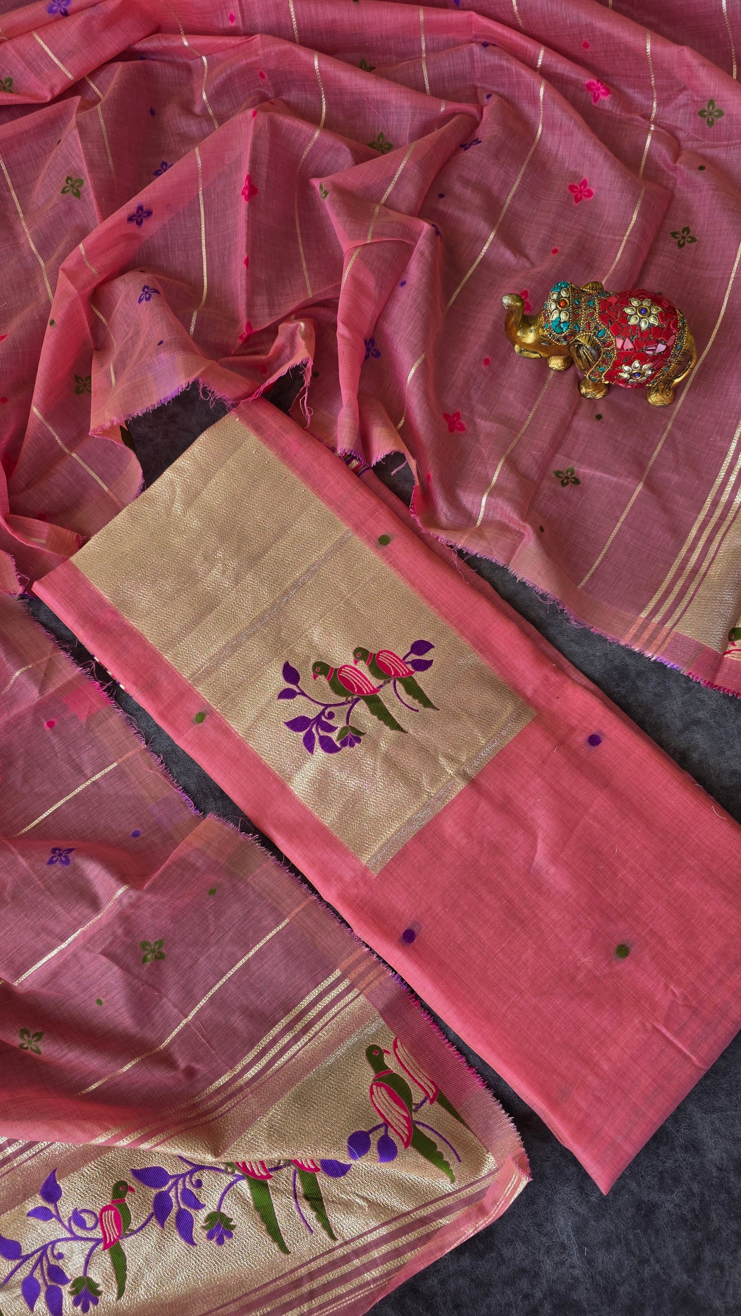 Fancy silk cotton paithani Jamdhani set - HG3