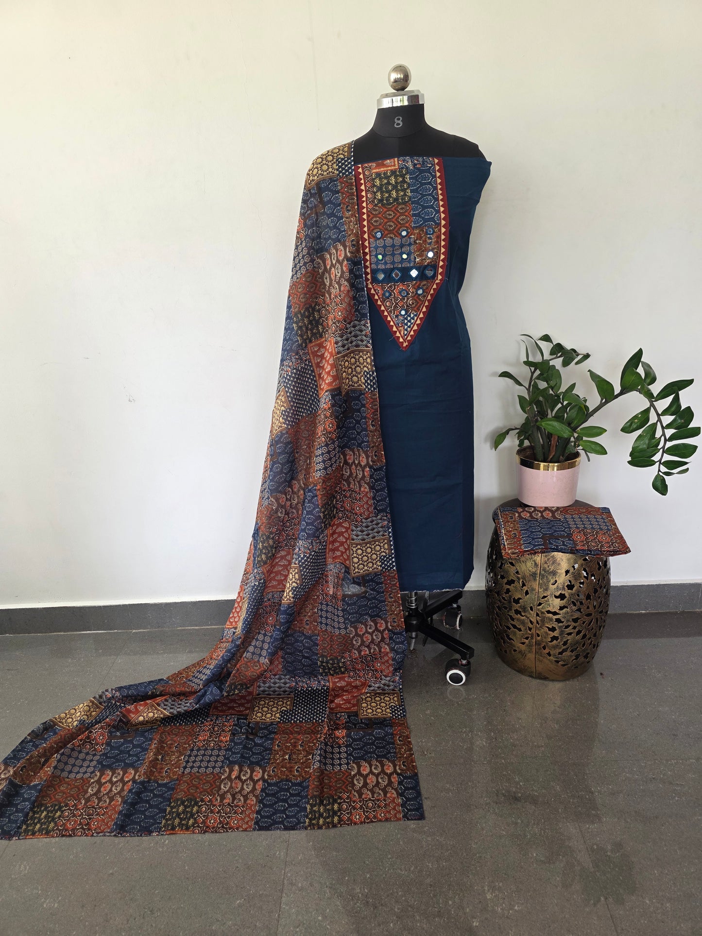 Premium kutch embroidery mirror work cotton set-SA19