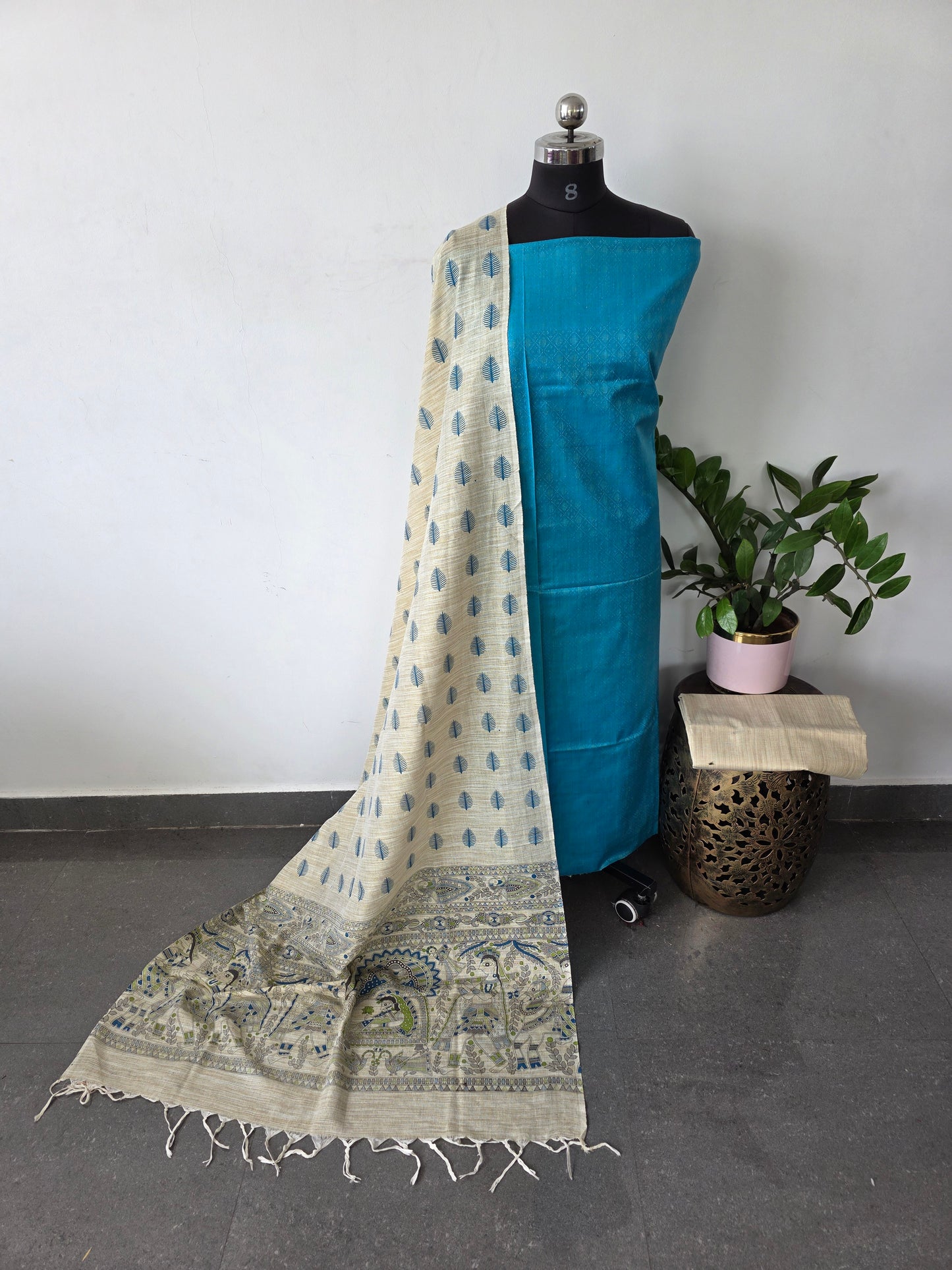 Katan suit with dupion madhubani print salwar - BA142